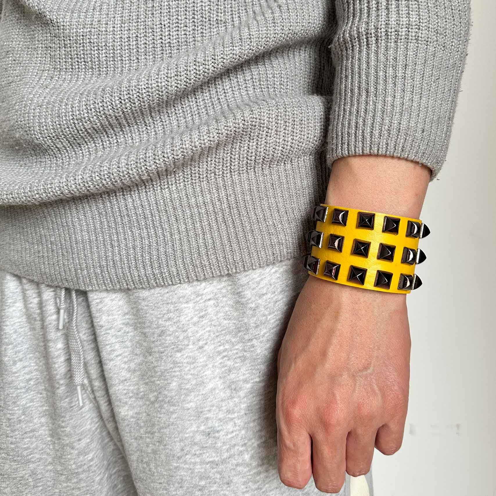 Punk Rock Pyramid Rivet Studded Wristband - Wide PU Leather Arm Cuff Bracelet for Women & Men - Gothic Fashion Accessory for Concerts, Parties & Halloween Costumes