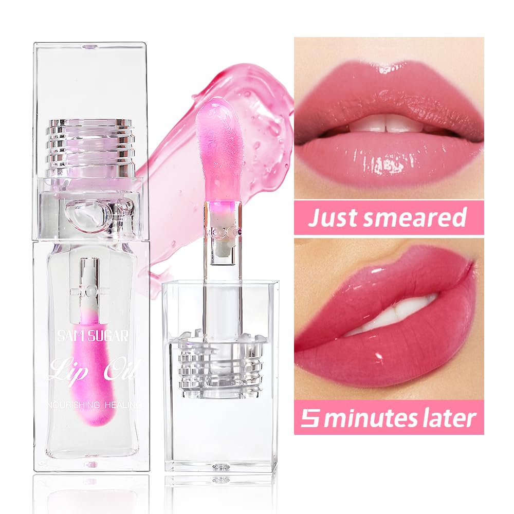 2PCS Magic Color Changing Lip Oil - Hydrating Long Lasting Lip Gloss with Big Brush, Warm Color Changing & Shimmery Fresh Texture | Perfect for Daily Wear, Date Night & Special Occasions