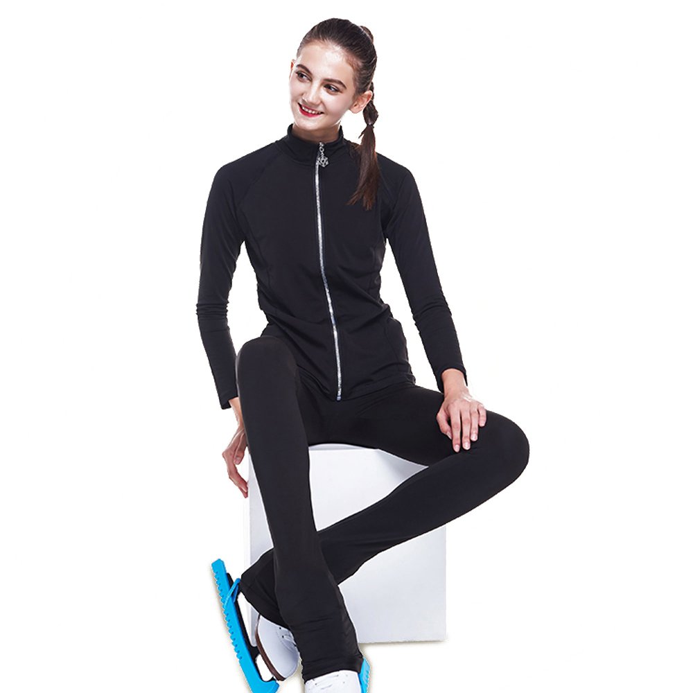 LIUHUO Women's Figure Skating Jacket & Fleece Pants Set - Winter Warm Black Skating Outfit for Girls & Women | Perfect for Ice Rink, Training & Outdoor Winter Sports