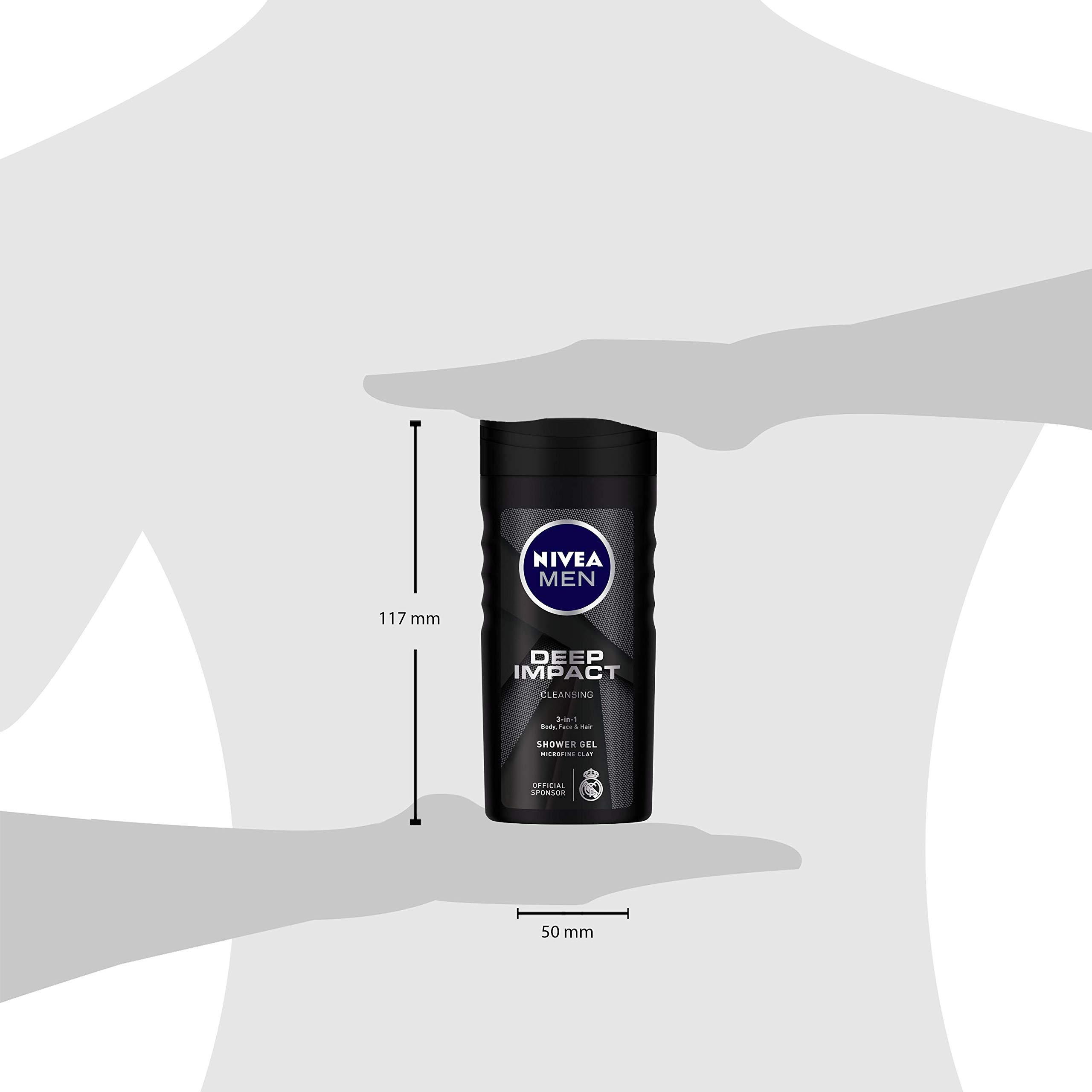 NIVEA Men Body Wash & Shower Gel - Deep Impact for Body, Face & Hair - 16.9 fl oz (Pack of 3) - Refreshing Daily Cleanser for Gym, Workout & Post-Shave Care