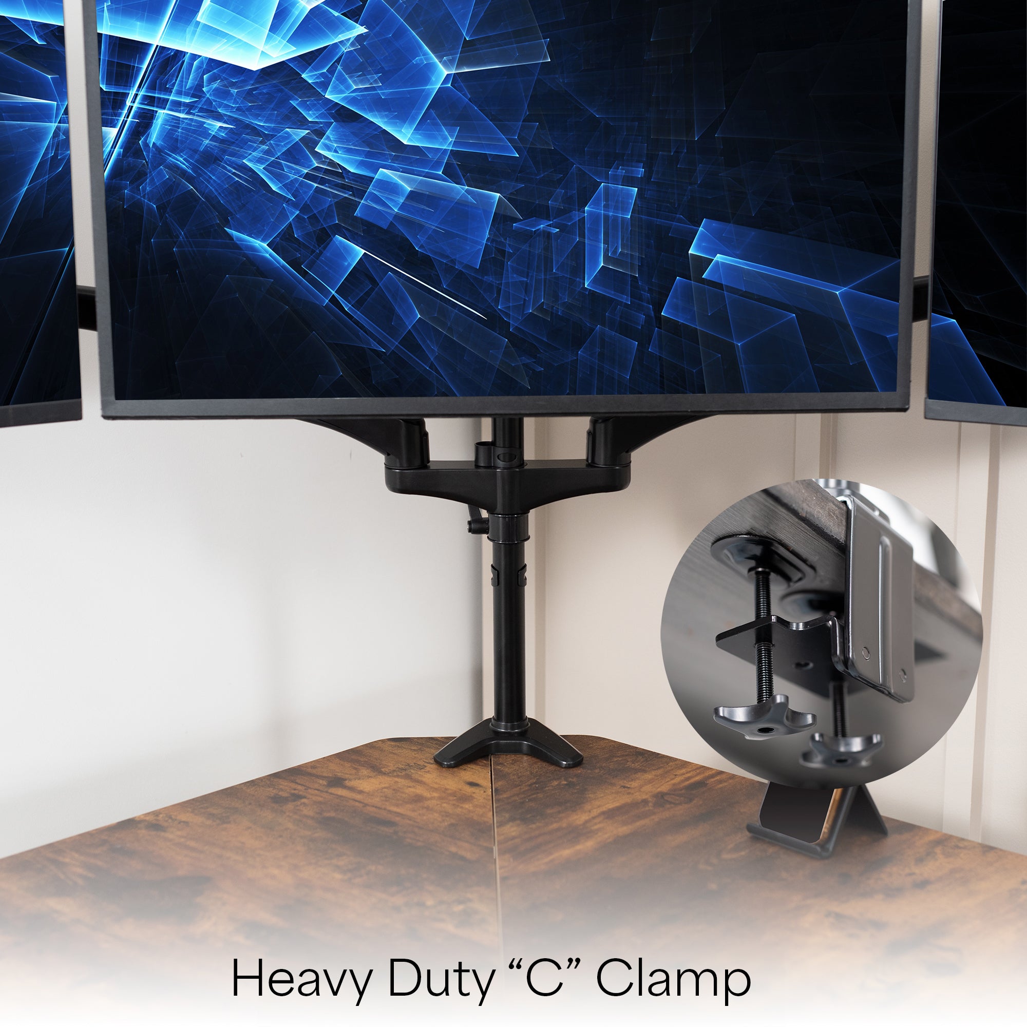 Triple Monitor Desk Mount Stand - Adjustable 2 Pneumatic Arms + 1 Fixed for 13-32
