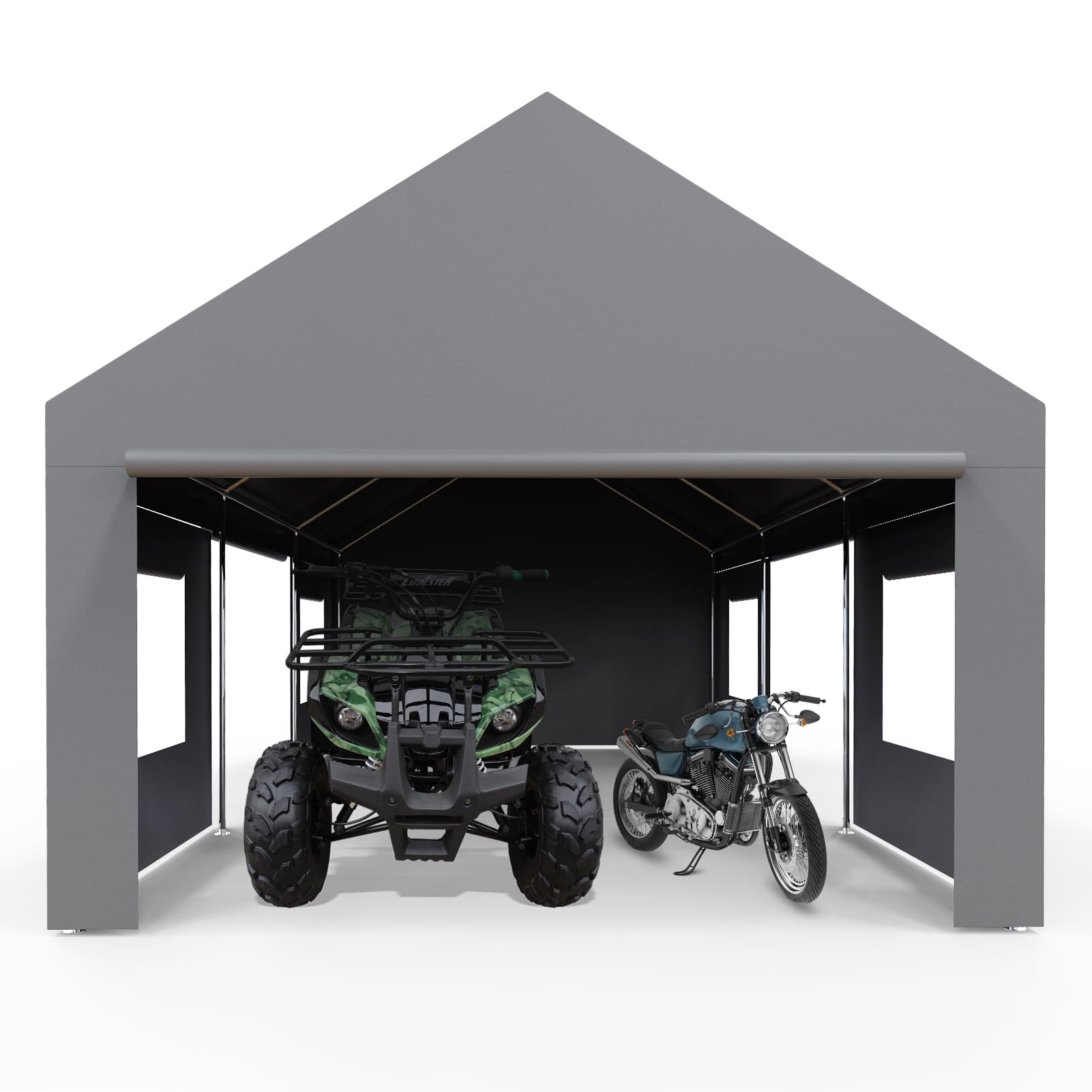 13'x20' Heavy Duty Portable Carport Garage - Oversized Outdoor Shelter with Reinforced Frame & Durable Canopy, 4 Doors & 4 Windows - Perfect for Full-Size Pickup Trucks, SUVs & Travel Trailers (Gray) - Ideal for Vehicle Storage, RV Protection & Outdoor Equipment Shelter