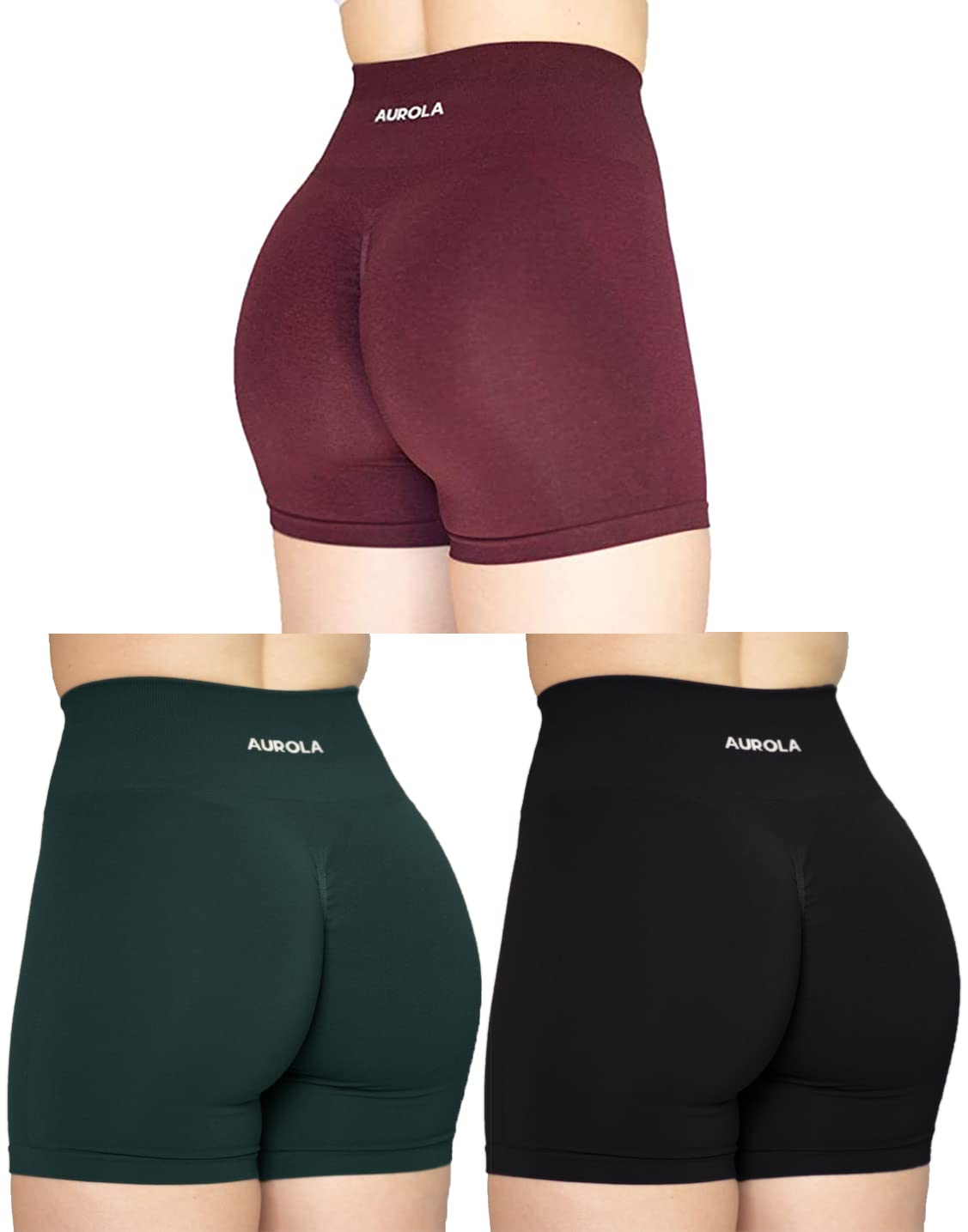 AUROLA Women's 3-Piece Seamless Scrunch Workout Shorts Set - High-Intensity Gym, Yoga & Running Activewear Shorts for Women | Perfect for Training, Fitness Classes & Outdoor Activities