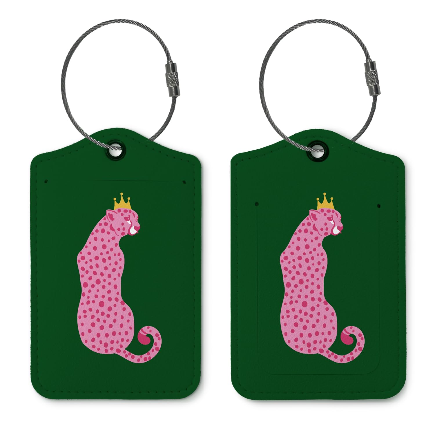 Leopard Print Luggage Tags for Suitcases - 2 Pack Preppy Travel Baggage ID Tags with Metal Loop, Pink Cheetah Design for Women & Teen Girls | Perfect for Airports, Cruises & College Dorm Travel Accessories