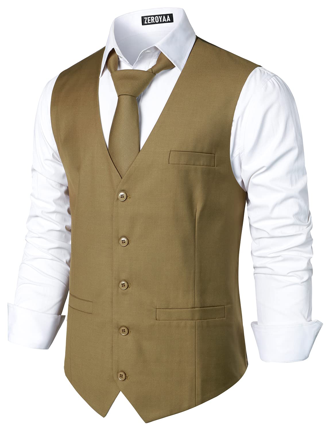 ZEROYAA Men's Slim Fit 3-Pocket Formal Vest for Suit & Tuxedo | Business Casual & Wedding Attire | Perfect for Office, Cocktail Parties & Special Occasions