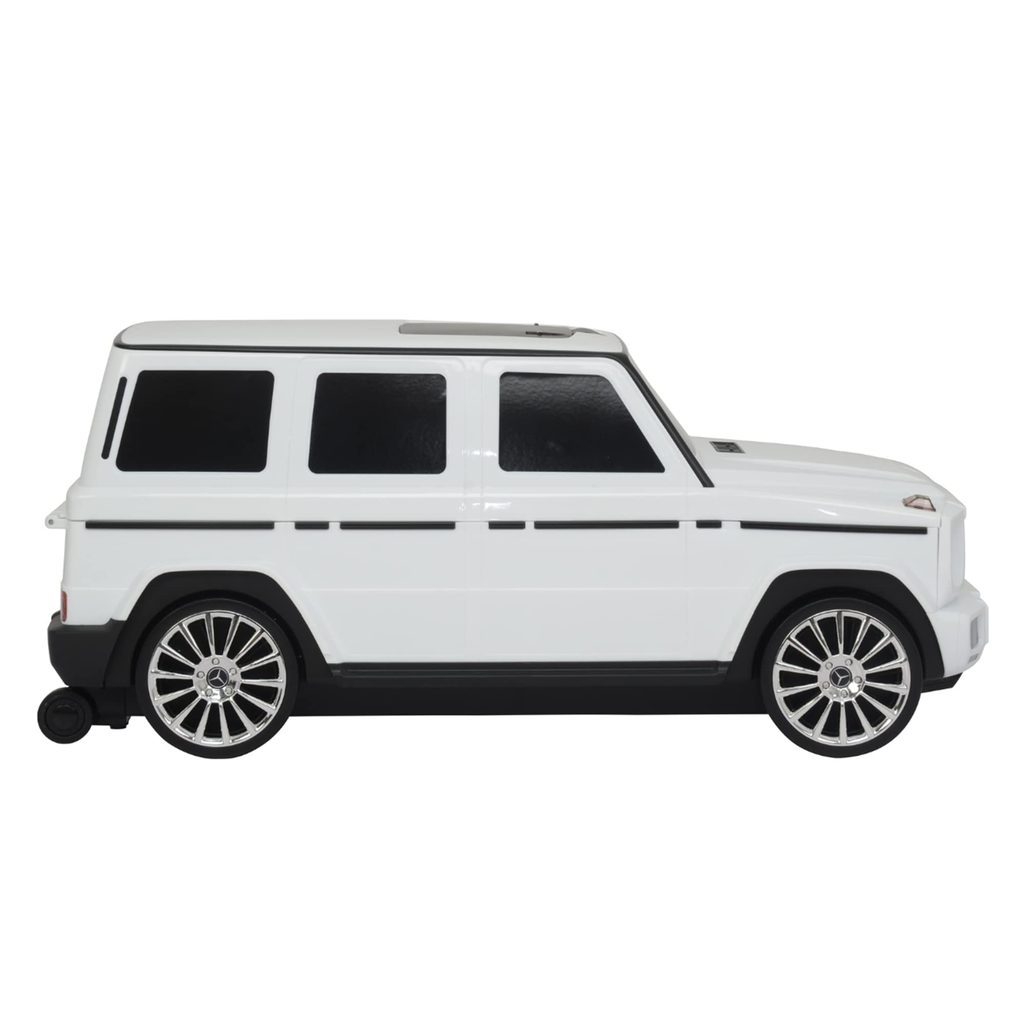 Mercedes G-Class Kids Ride-On Suitcase - Large All-in-One Stroller Luggage for Boys & Girls Ages 2-6 | White SUV Toy Car with Wheels | Perfect for Air Travel, Shopping & Family Outings