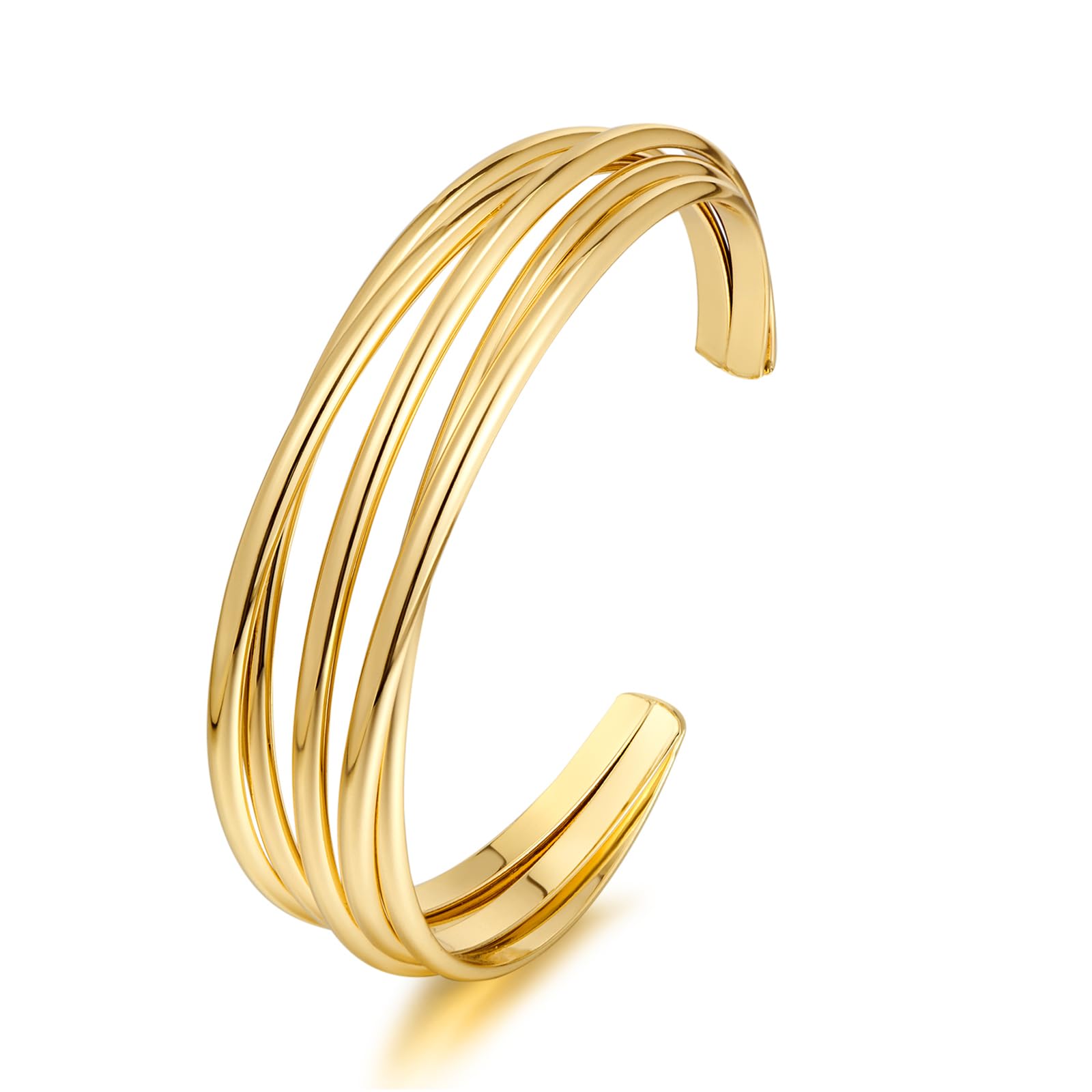 Chunky Gold Cuff Bracelet for Women - Adjustable Multi-Layer Cross Wire Open Bangle | Hollow Wide Cuff Bracelet | Perfect for Parties, Weddings & Everyday Fashion