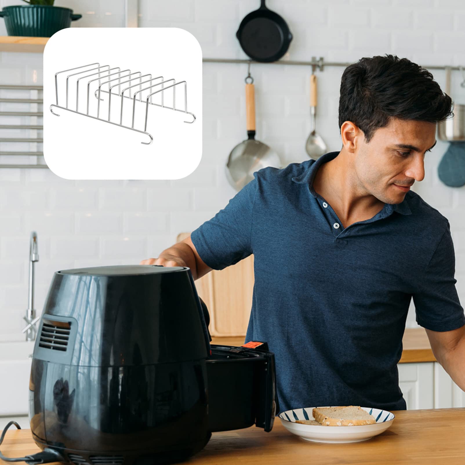 Stainless Steel Toast Rack Holder - 2 Pack 8-Slice Bread Cooling Stand, Non-Stick Toast Organizer for Air Fryer, Oven & Countertop - Perfect for Breakfast, Brunch & Kitchen Organization