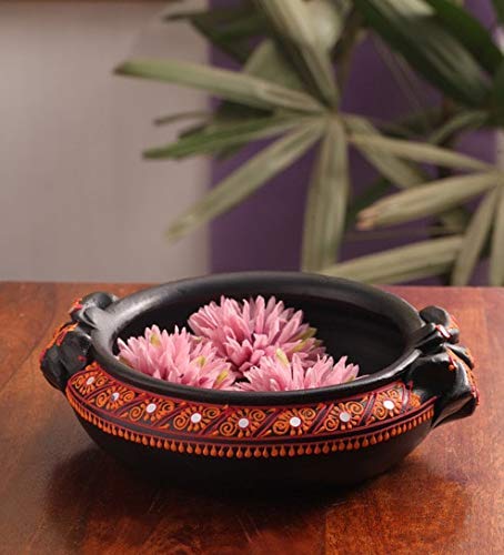 Handmade Earthenware Painted Decorative Flower Urli Potpourri Bowl Set - 6 Inch Diameter (2 Pieces) - Perfect for Home Decor, Wedding Centerpieces & Aromatherapy
