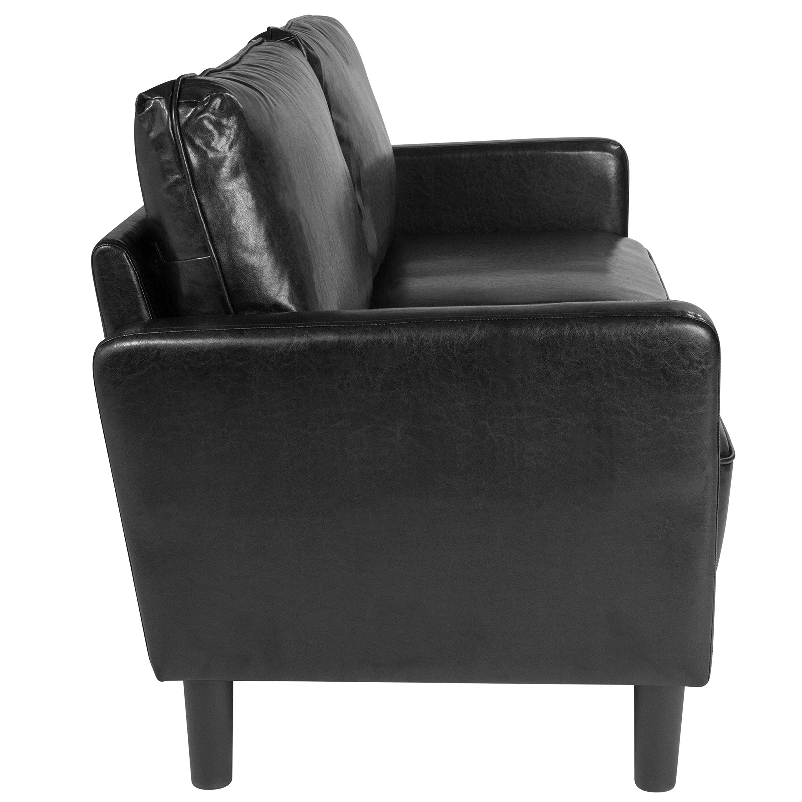 Premium Black Leather Sofa Couch with Straight Arms - Modern Living Room Furniture for Home, Office & Lounge Spaces