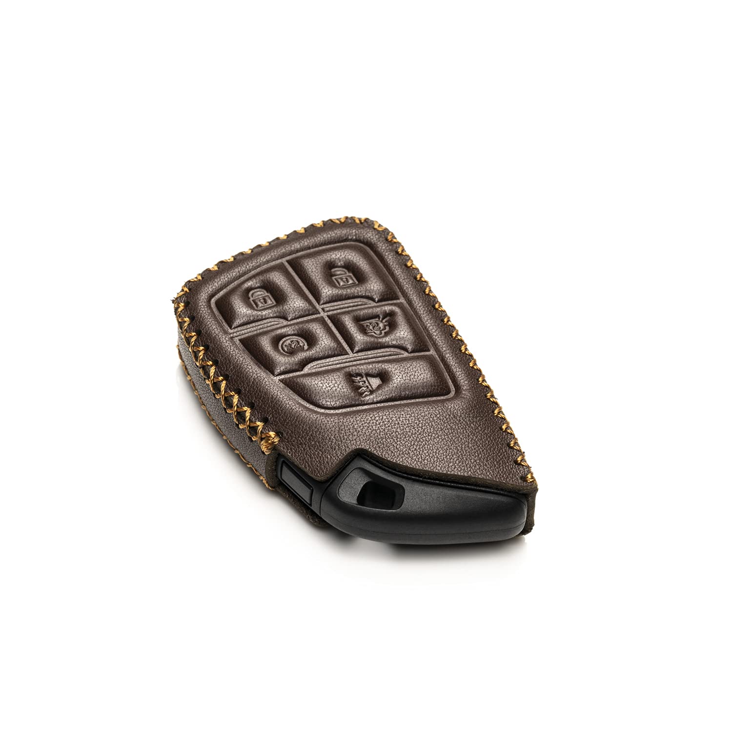 Genuine Leather Smart Key Fob Case with Key Strap for 2025 Chevrolet Suburban, Tahoe & Silverado (5-Button, Brown) - Premium Protection & Style for Your Car Keys | Perfect for Daily Use, Travel & Key Organization