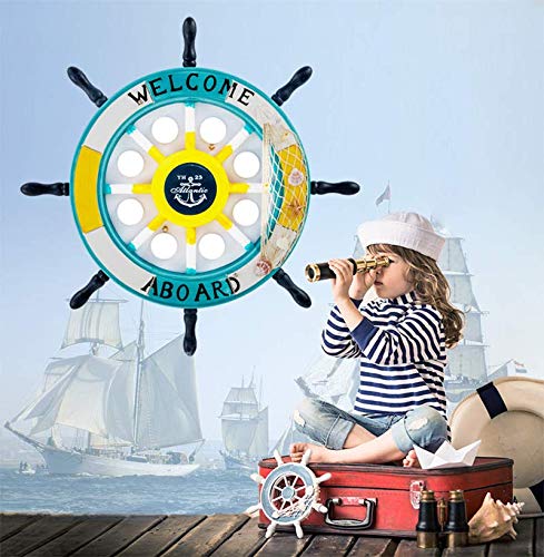 Modern Nautical LED Ceiling Light with Wood Shade - 8 Bulb Flush Mount Lighting Fixture for Boys Room, Kids Bedroom & Kindergarten - Sky Blue - Perfect for Coastal, Nautical or Children's Themed Decor