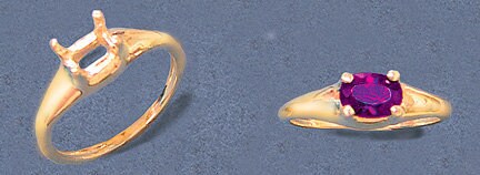 Solid Sterling Silver or 14kt Gold 7x5mm Oval Blank Side Set Dome Ring Shank Setting - Size 7 (163 522/143 522) - Perfect for Jewelry Making, Engagement Rings & Wedding Bands