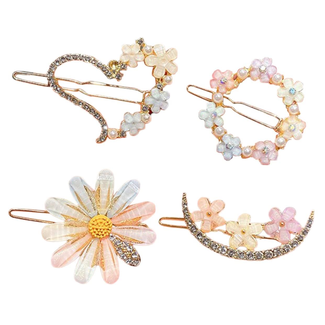 4Pcs Rhinestone Floral Hair Clips for Women - Elegant Metal Hair Claw Clips with Crystal Stones, Wedding Hair Accessories, Bridal Hair Pins, Floral Barrettes for Parties, Prom, and Special Occasions