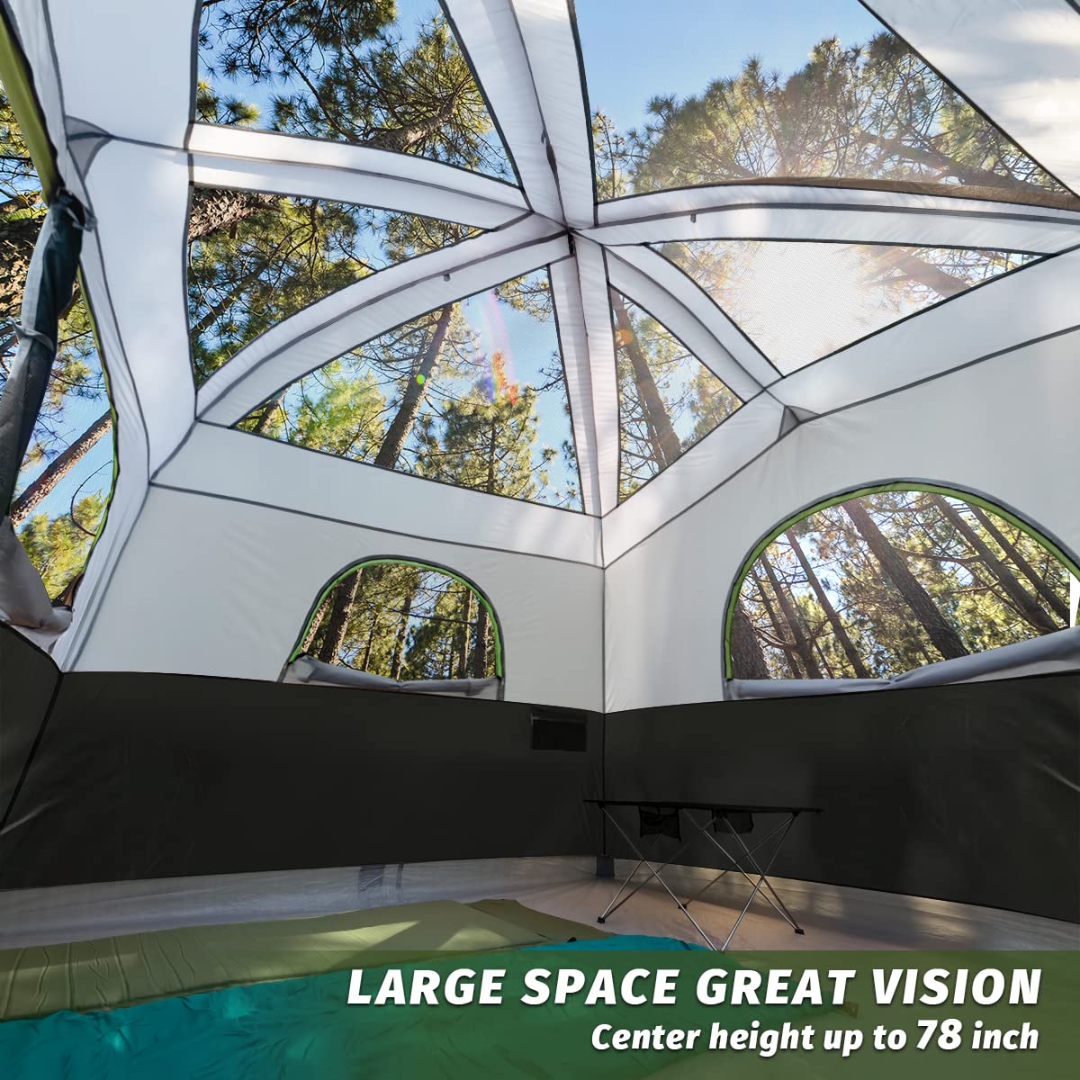 UNP 6-Person Waterproof Windproof Camping Tent - Easy Setup Double Layer Family Tent with 1 Mesh Door & 5 Large Windows (10'x9'x78