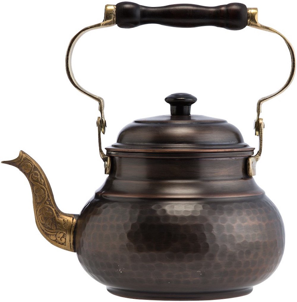 DEMMEX 1mm Thick Hammered Copper Tea Pot Kettle - 1.6 Quart Stovetop Teapot with Vintage Antiqued Finish - Perfect for Boiling Water, Brewing Tea, and Serving as Elegant Kitchen Decor