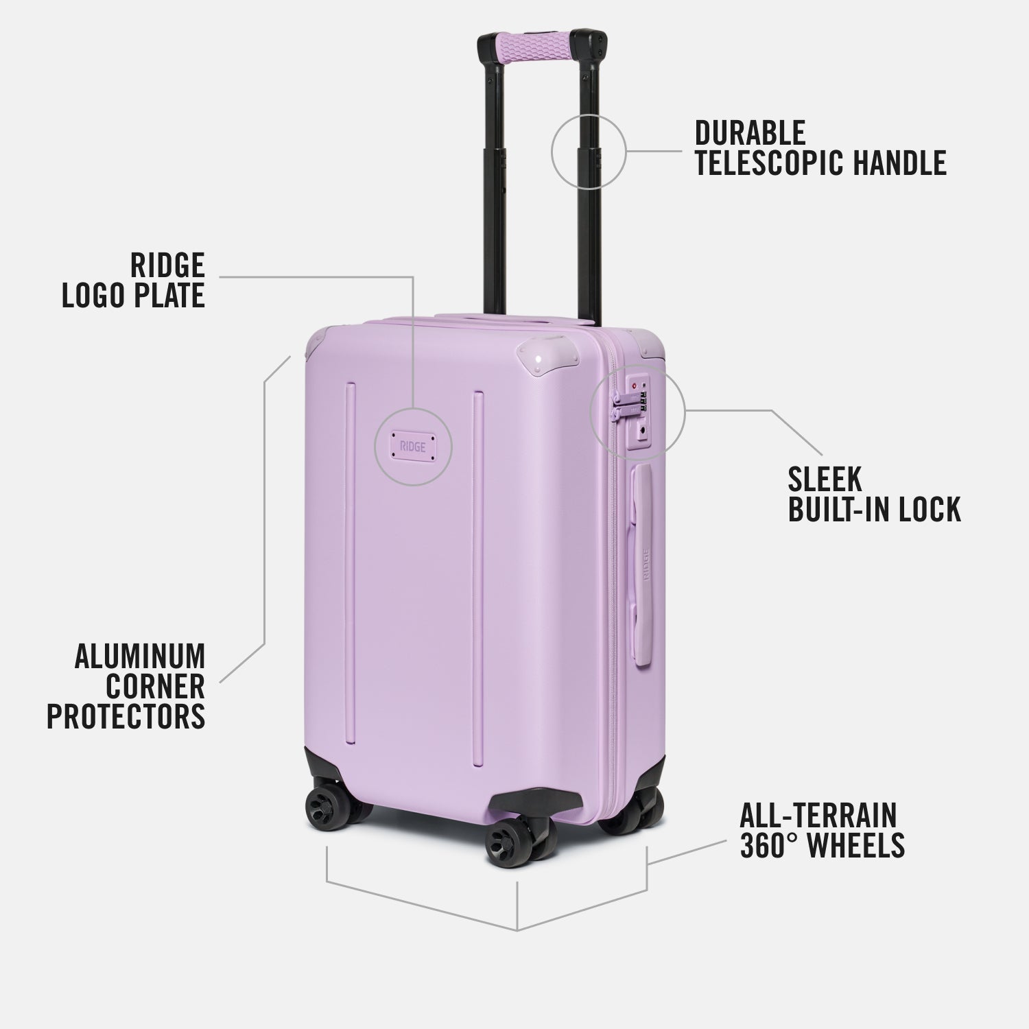 The Ridge Carry On Luggage - Lightweight Expandable Suitcase with 360° Spinner Wheels, TSA Lock & Lavender Color - Perfect for Business Travel & Weekend Getaways
