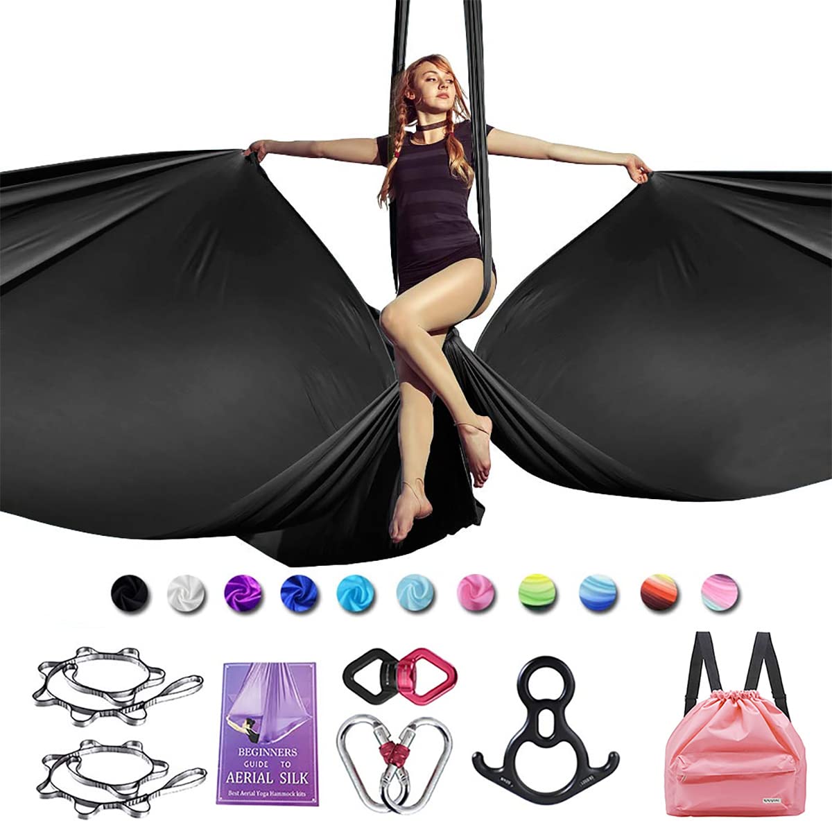 Aerial Yoga Swing Set - 10M Silk Hammock Kit for Home Fitness, Gymnastics & Aerial Yoga with Durable Hardware (11 Yards) - Perfect for Indoor Workouts, Relaxation & Stress Relief