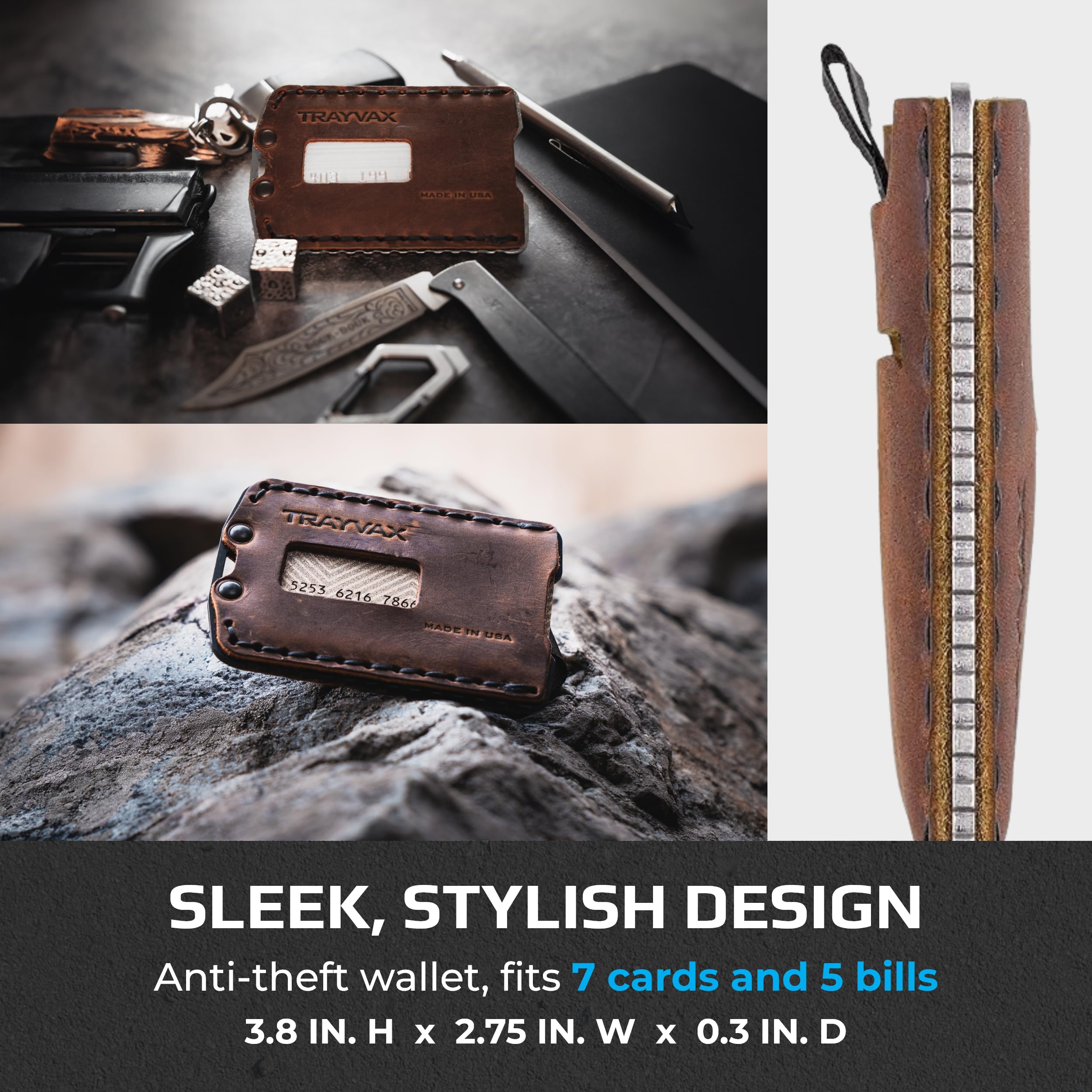 Trayvax Ascent RFID Front Pocket Wallet - Slim Leather & Metal Minimalist Wallet for Men & Women - Credit Card Holder & Money Clip - Raw Mississippi Mud - Perfect for Travel, Everyday Carry & Outdoor Adventures
