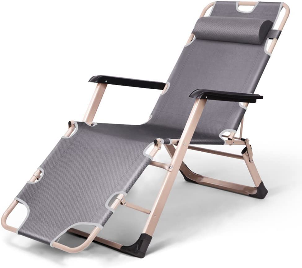 EROOLU Folding Lounge Chair with Headrest - Lightweight Portable Sun Lounger for Office, Balcony, Garden, Beach & Home - Perfect for Relaxing, Sunbathing & Lunch Breaks (Grey)