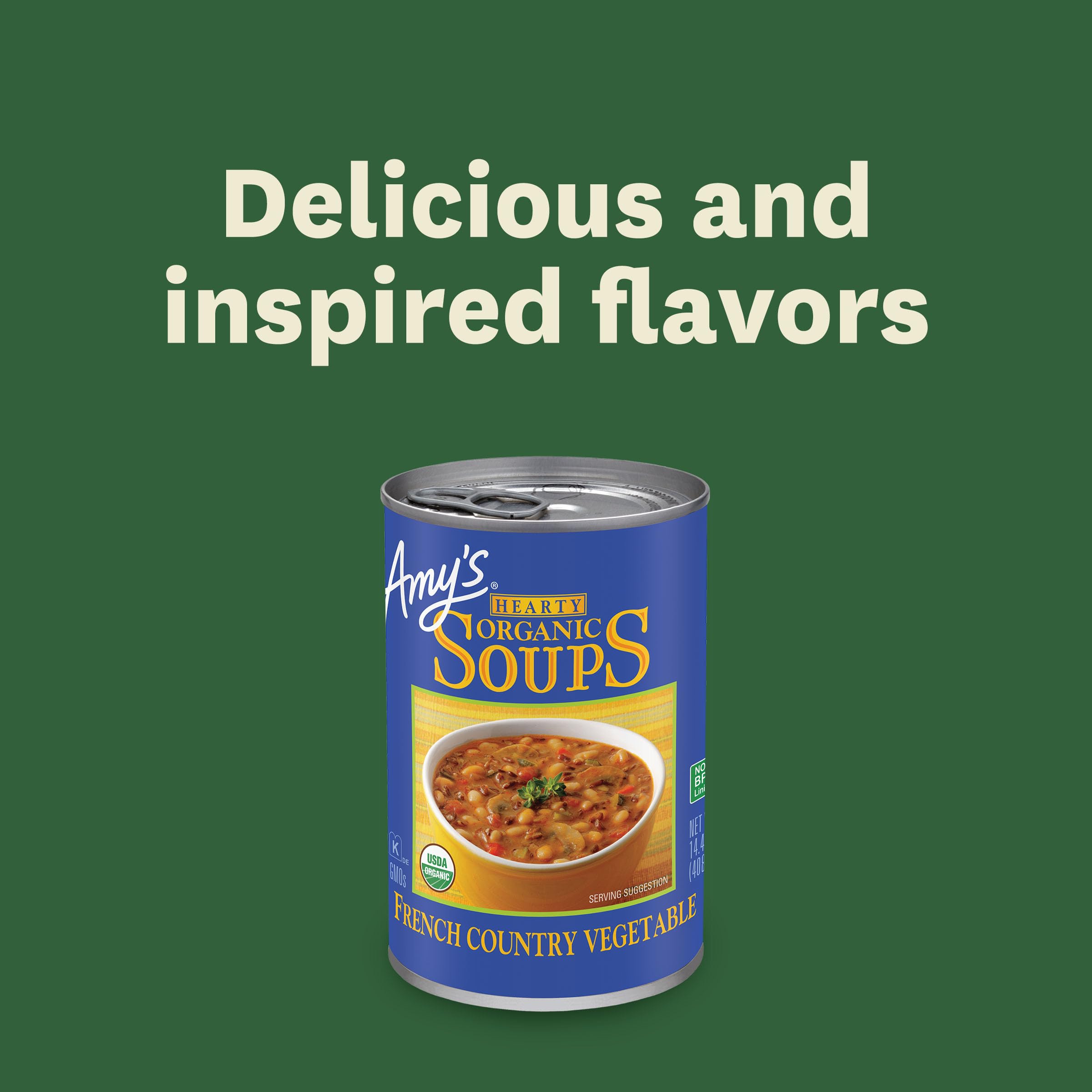 Amy's Organic Vegan Hearty French Country Vegetable Soup - Gluten Free, Non-GMO, 14.4 Oz (12 Pack) | Made with Organic Rice, Vegetables & Herbs | Perfect for Quick Lunches, Camping & Emergency Food Storage