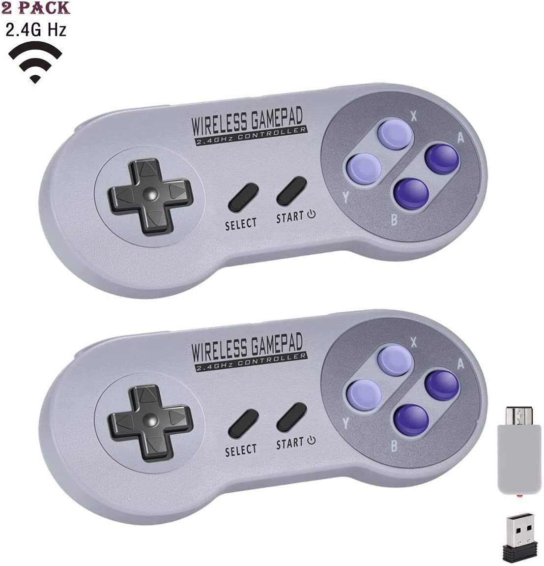 2-Pack Wireless SNES Game Controller with USB Receiver - Compatible with Windows, iOS, Linux & Android Devices - Perfect for Retro Gaming & Emulators on PC, Mobile & TV