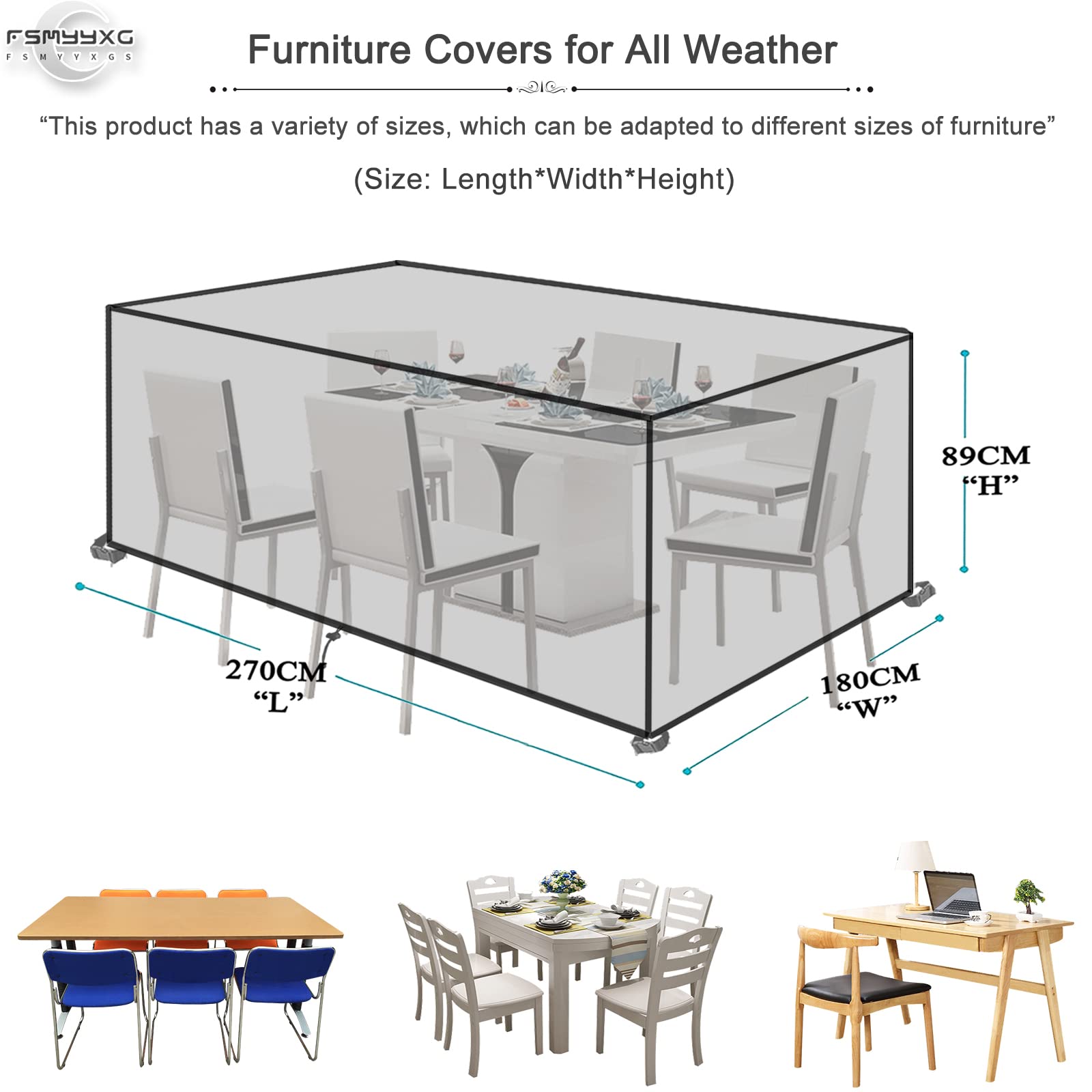 FSMYYXGS Waterproof 420D Oxford Rectangular Garden Furniture Cover - Outdoor Table Protector for Dining Set, Chairs, Sofa | Durable & Weatherproof for Patio, Deck, Backyard Use
