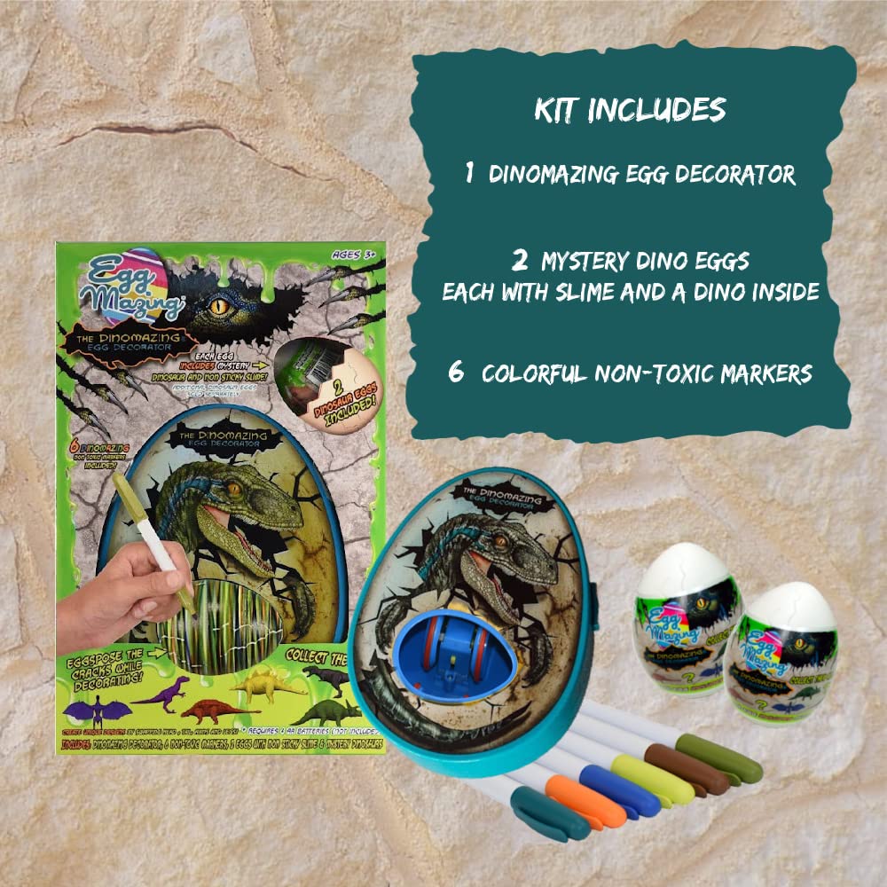 **Eggmazing Egg Decorator Kit – DinoMazing Dinosaur Egg & Year-Round Decorating Spinner | Arts & Crafts Activity with Non-Toxic Markers & Slime | Perfect for Easter, Birthday Parties & Kids' Creative Play**