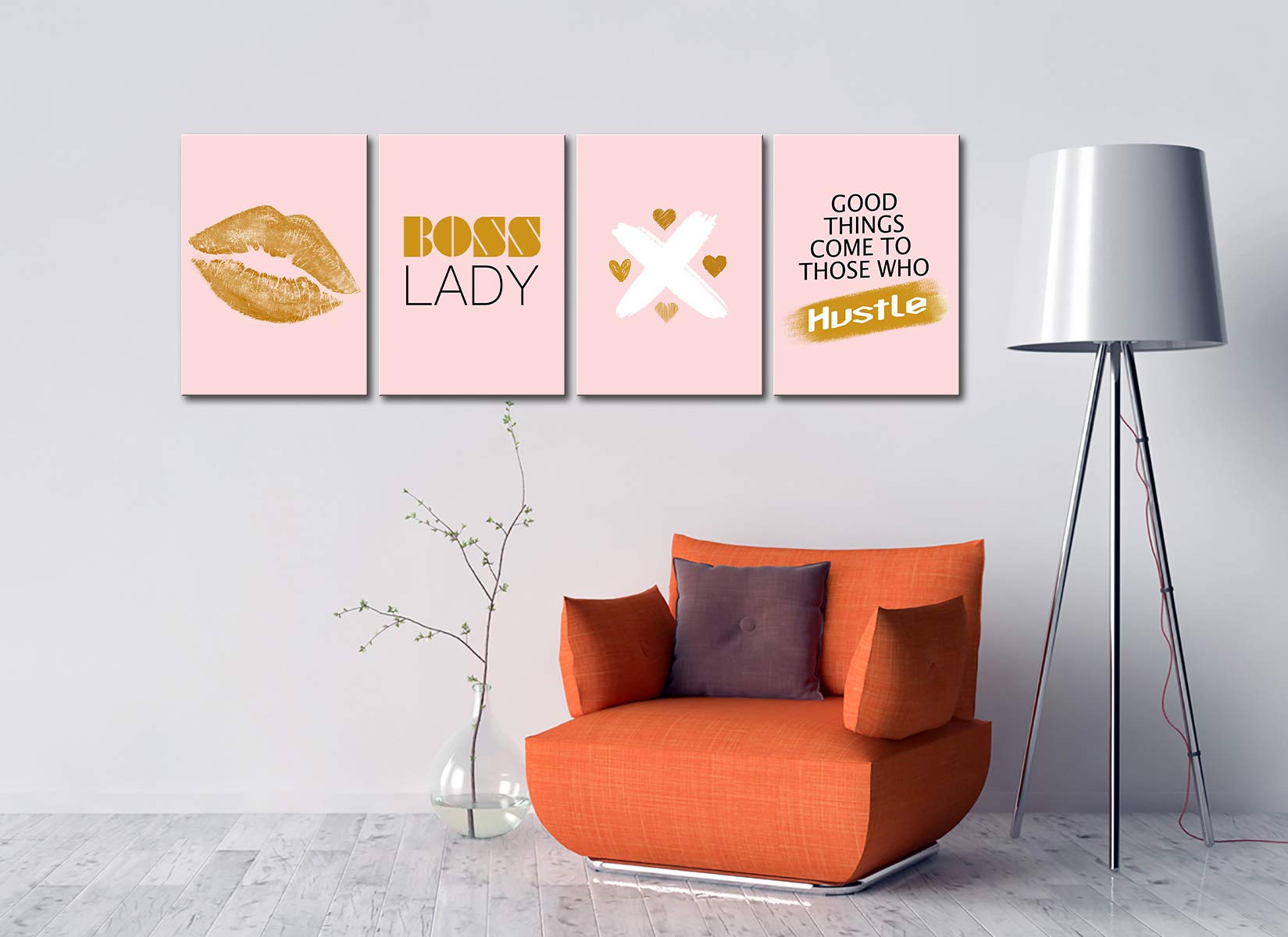 AMEMNY 4-Panel Fashion Canvas Wall Art - Boss Lady Style Female Office Decor, Framed Ready-to-Hang Aesthetic Prints for Home & Workplace Inspiration | Perfect for Living Room, Bedroom or Office Wall Decor