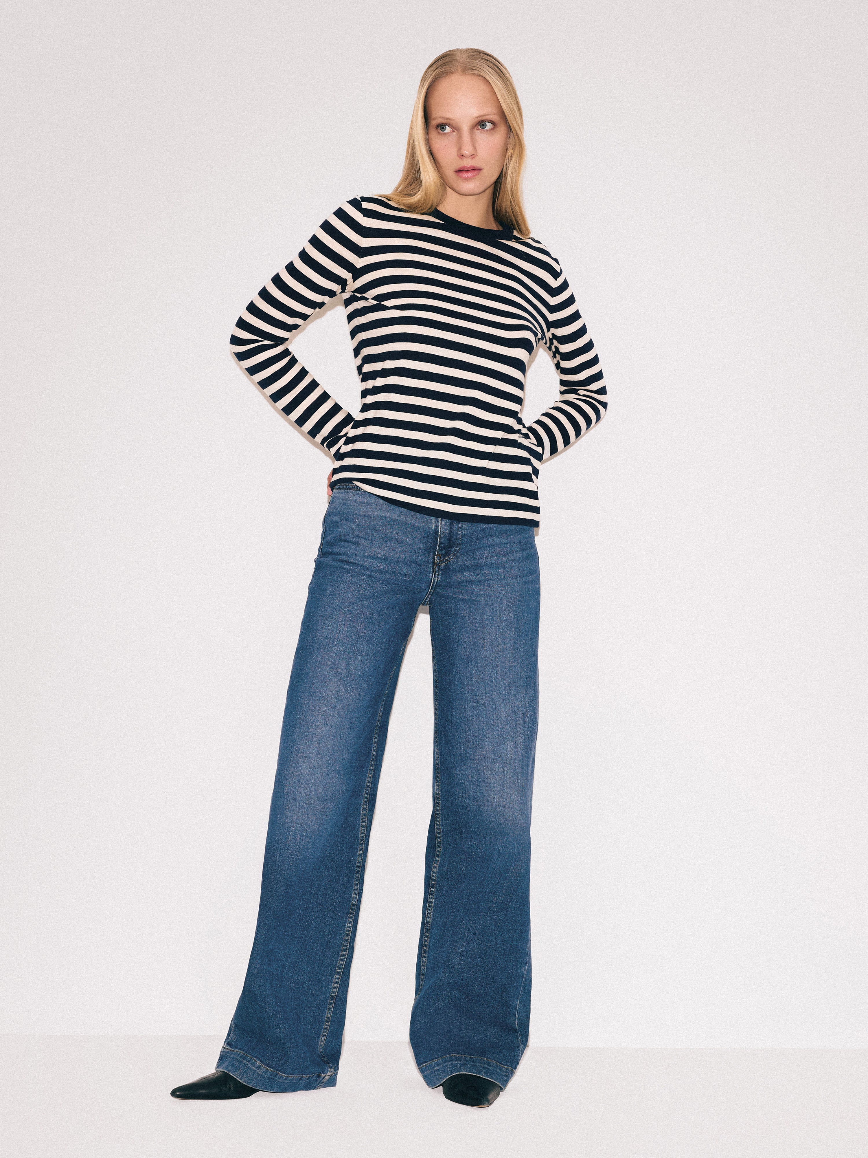 Balfour Women's Vintage High Waist Long Wide Leg Jeans in Mid Blue - Perfect for Casual Outfits and Retro Style