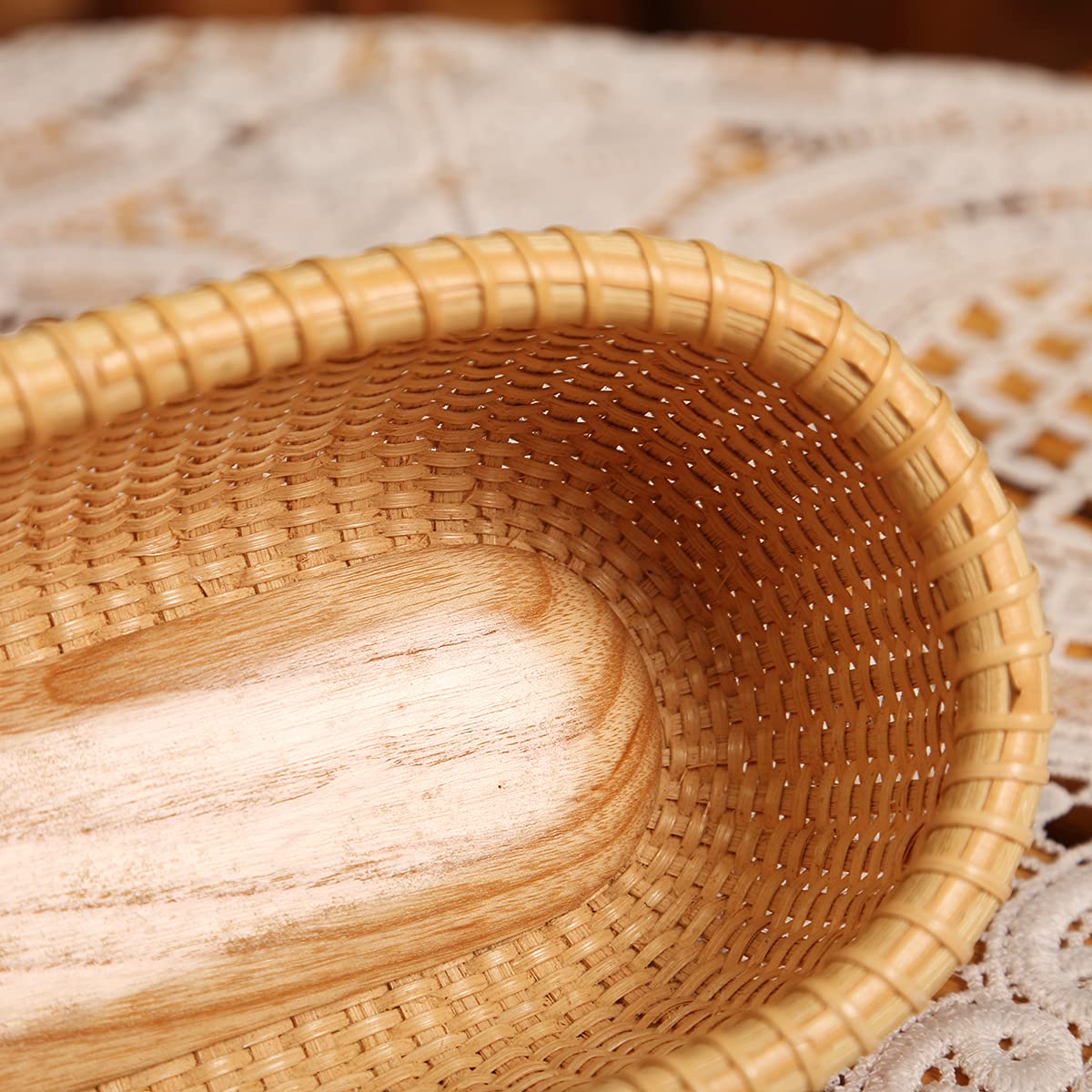 Handwoven Rattan Storage Basket - Woven Nantucket Tea & Fruit Basket, Handmade Desktop Organizer for Home Decor, Kitchen, Bathroom, and Office Organization