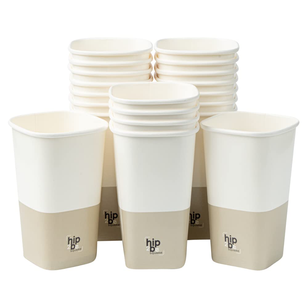Restaurantware Hip 2 Be Square 16oz Paper Coffee Cups - Leakproof, Reusable, Double PE Lined for Hot & Cold Drinks (Lids Sold Separately) - Perfect for Coffee Shops, Offices, and Catering Events