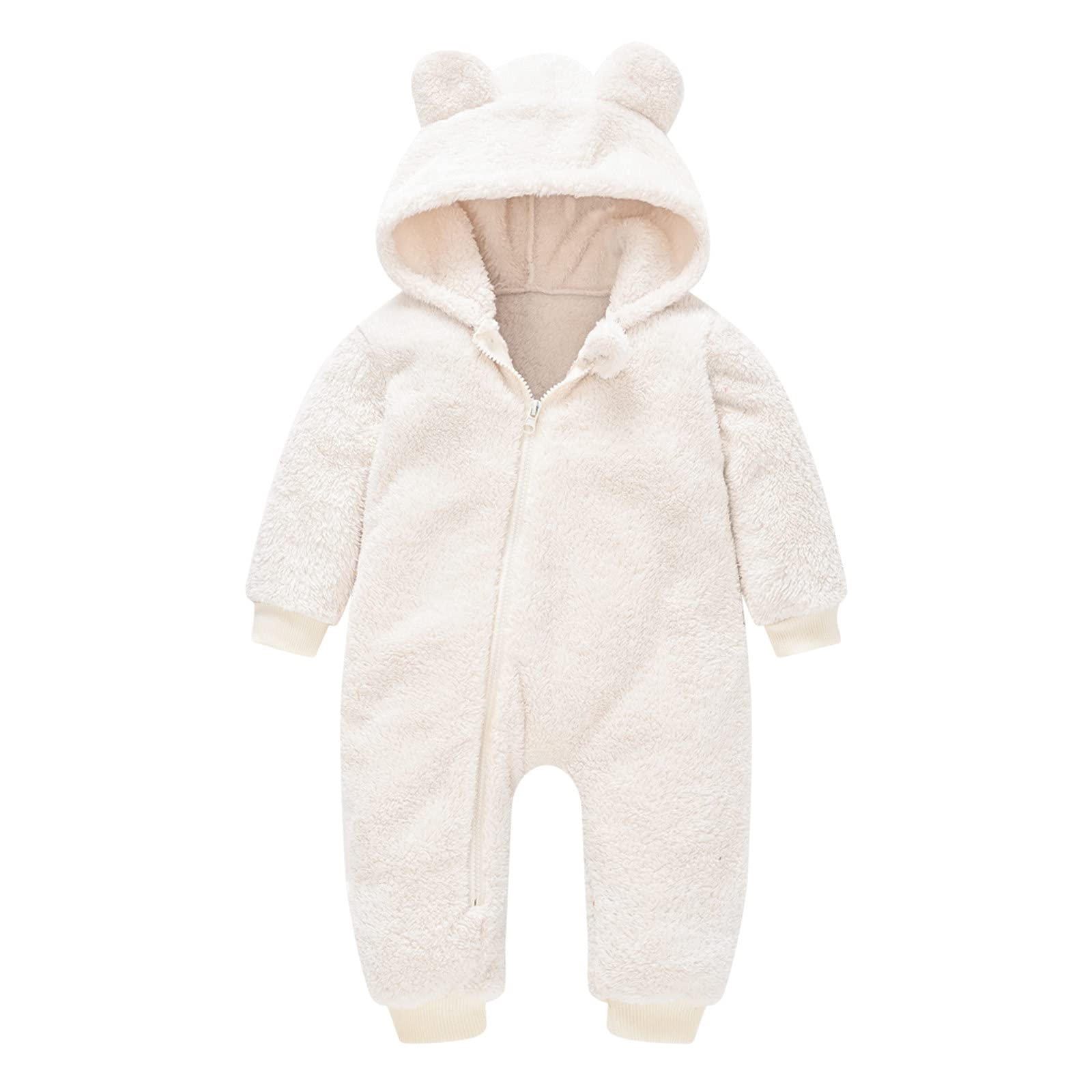 Adorable Plush Bear Ears Winter Romper for Toddler Boys & Girls - Soft Thick Jumpsuit with Side Zipper - Perfect for Cold Weather Playdates & Holiday Photos