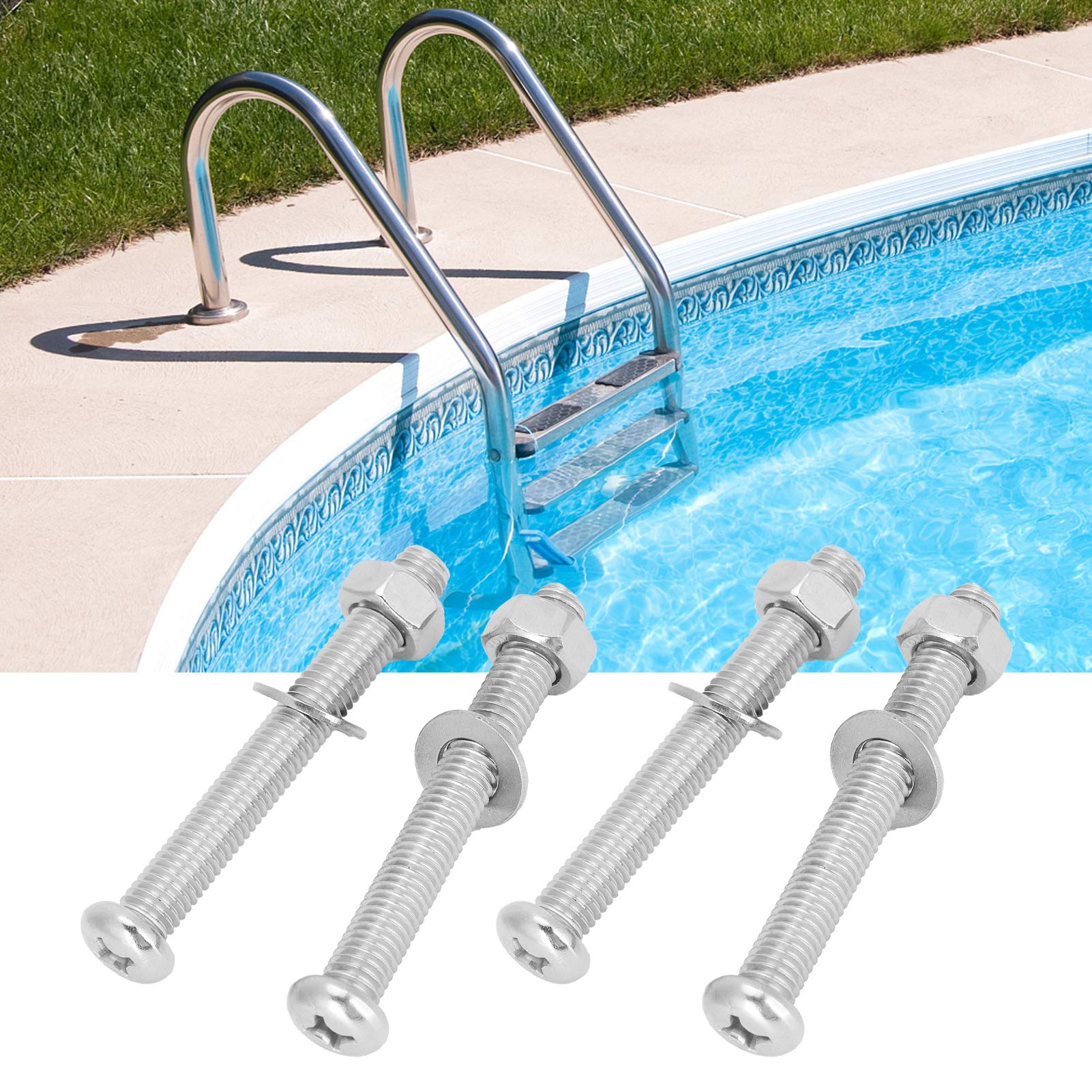 Stainless Steel Pool Ladder Bolts and Nuts Set - 4pcs Heavy Duty Hardware for Inground/Above Ground Swimming Pool Ladder Installation and Repair