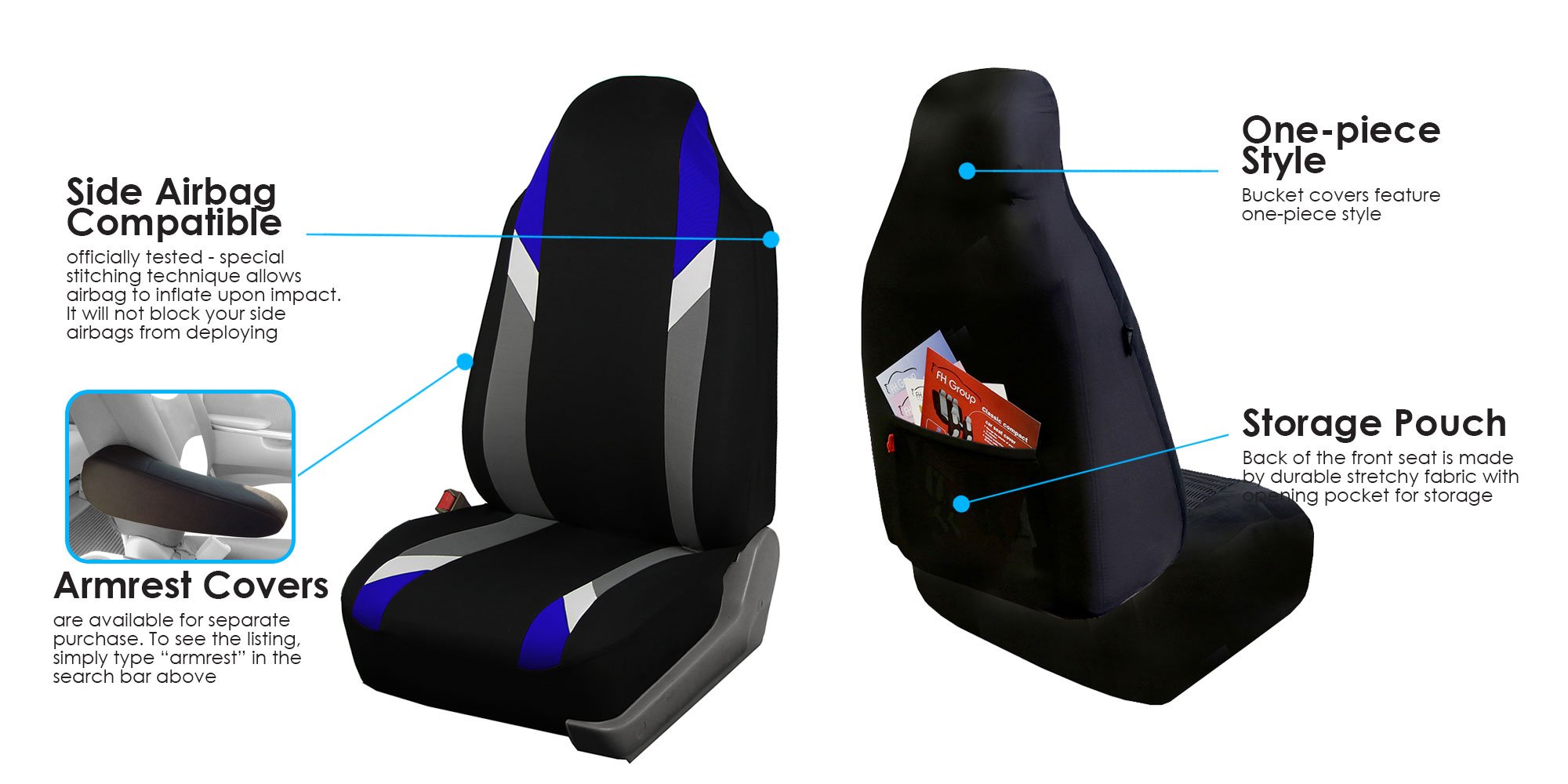 Premium Universal Fit FH Group Automotive Seat Covers - Blue Supreme Modernist 1-Piece Front & Split Bench Rear Set | Airbag Compatible for SUV, Sedan, Truck | Durable Protection for Commuting, Road Trips & Family Travel