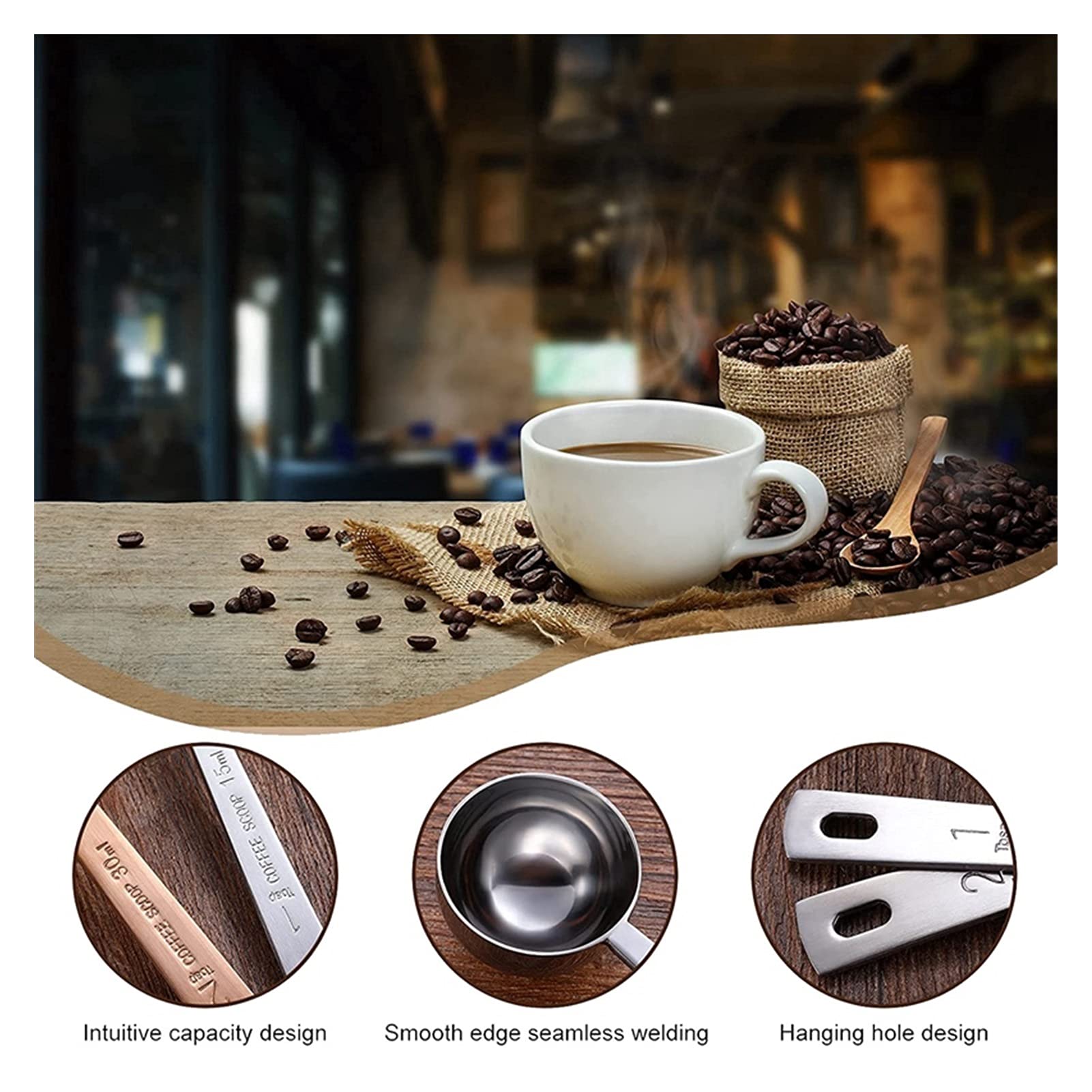 Stainless Steel Coffee Scoop Set of 4 - Measuring Spoons for Coffee, Tea, Flour & Sugar - Silver & Rose Gold Kitchen Accessories - Perfect for Home Barista, Baking & Coffee Shops