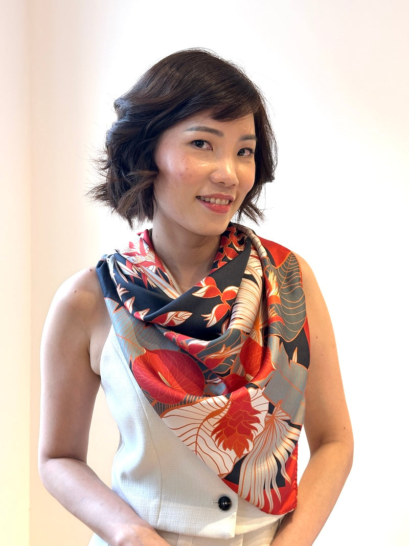 Stylish Tropical Print Silk Scarf for Women - Lightweight Fashion Accessory for Beach Parties, Summer Outfits & Vacation Essentials