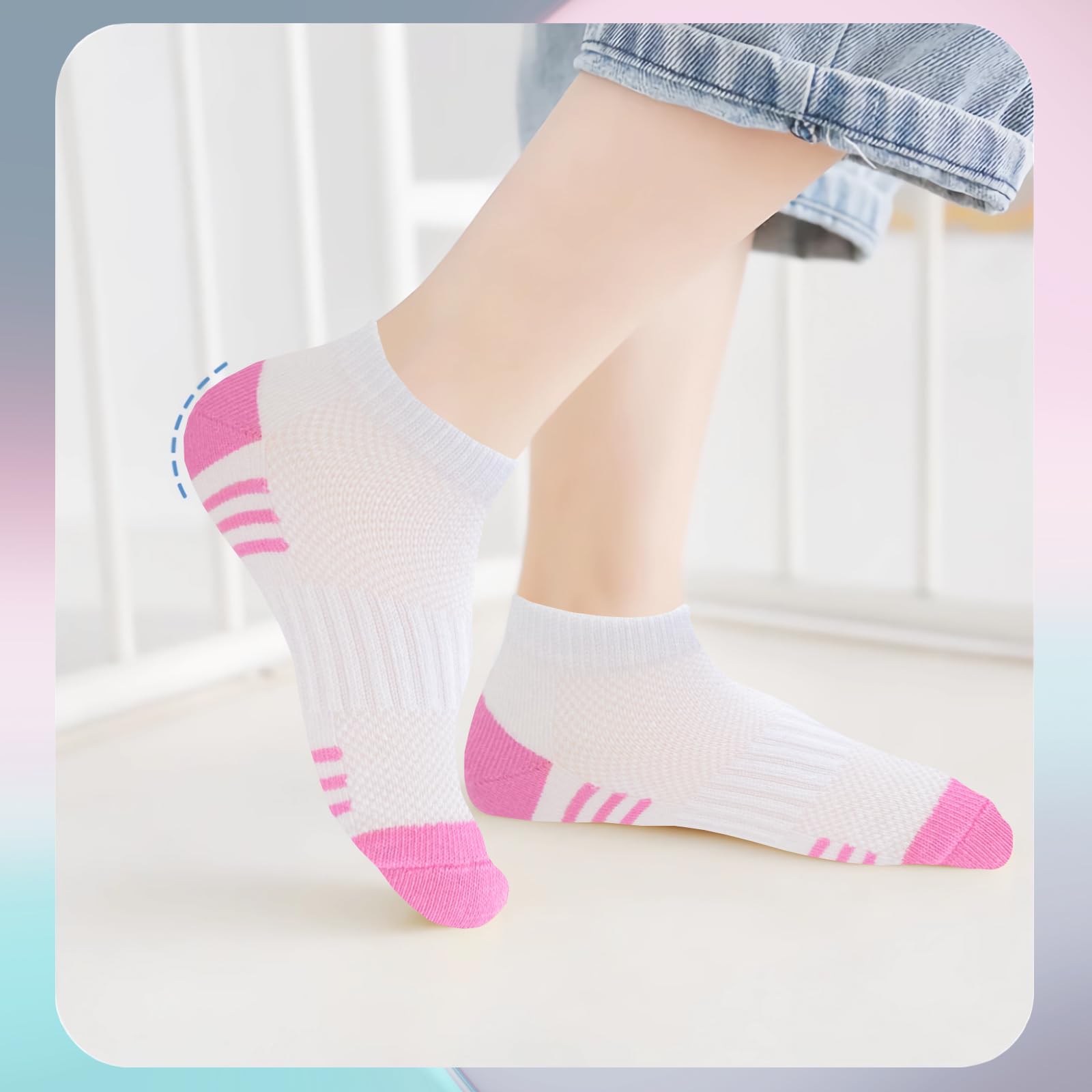 Bemeol 12 Pairs Girls Athletic Socks - Low Cut Ankle Sports Socks for Kids, Soft Cotton Breathable Socks for Running, School & Daily Wear