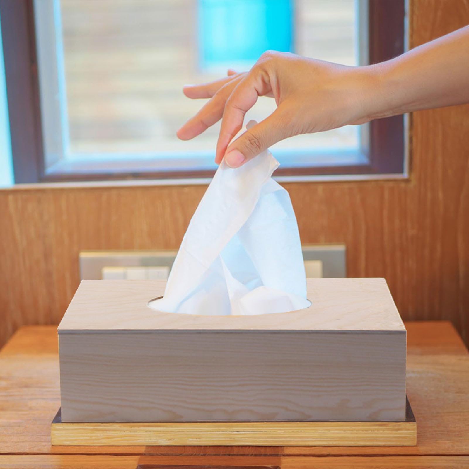 DIY Unfinished Wood Tissue Box - Handmade Rectangular Tabletop Napkin Dispenser 9.4×4.7×3 Inch for Arts & Crafts, Home Decor, Office Desk - Grey (Perfect for Living Room, Bedroom, Bathroom Organization)