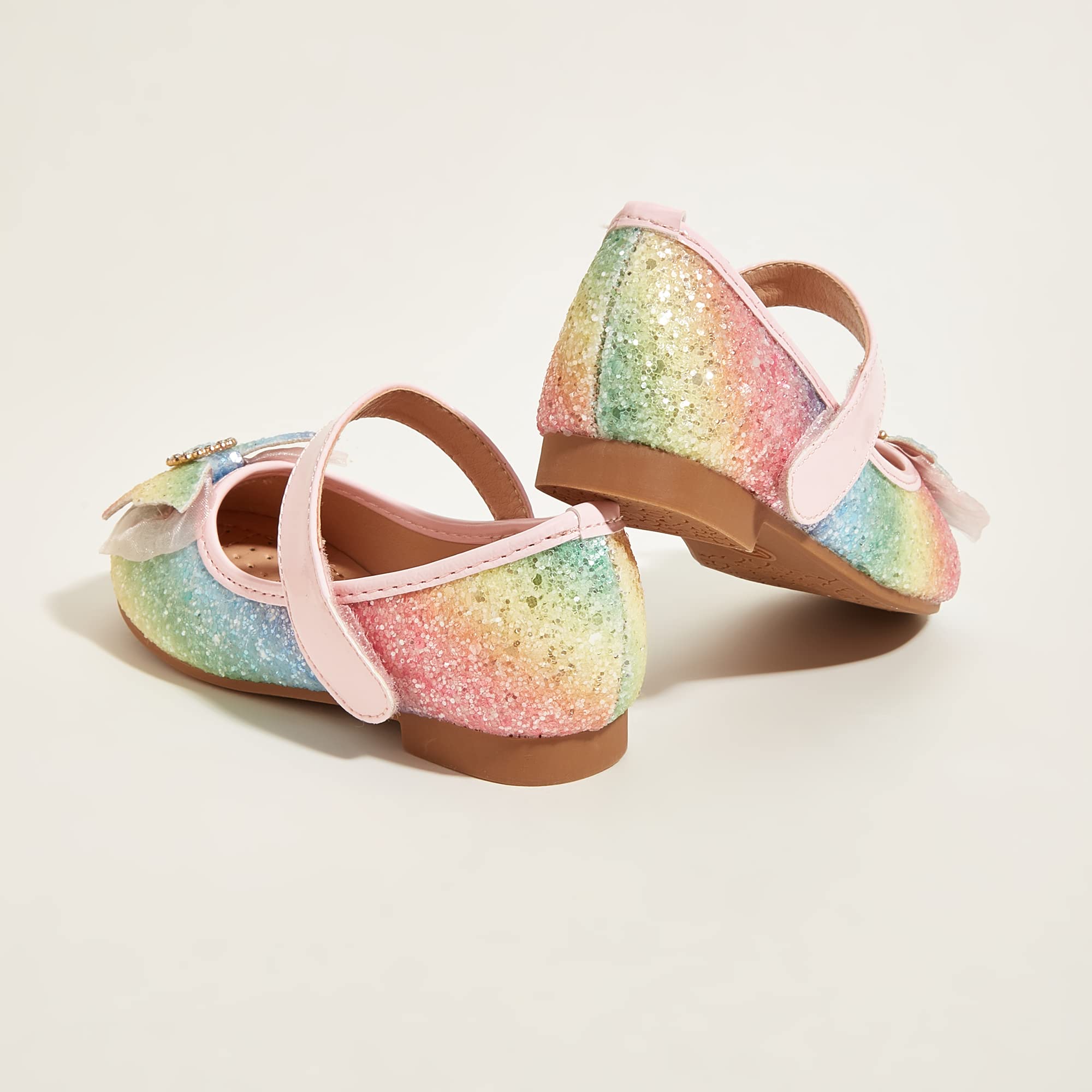 **K KIP WOK Toddler Girls Mary Jane Dress Shoes - Sparkly Glitter Flats with Flower Design for Ballet, Wedding, Party & Special Occasions**