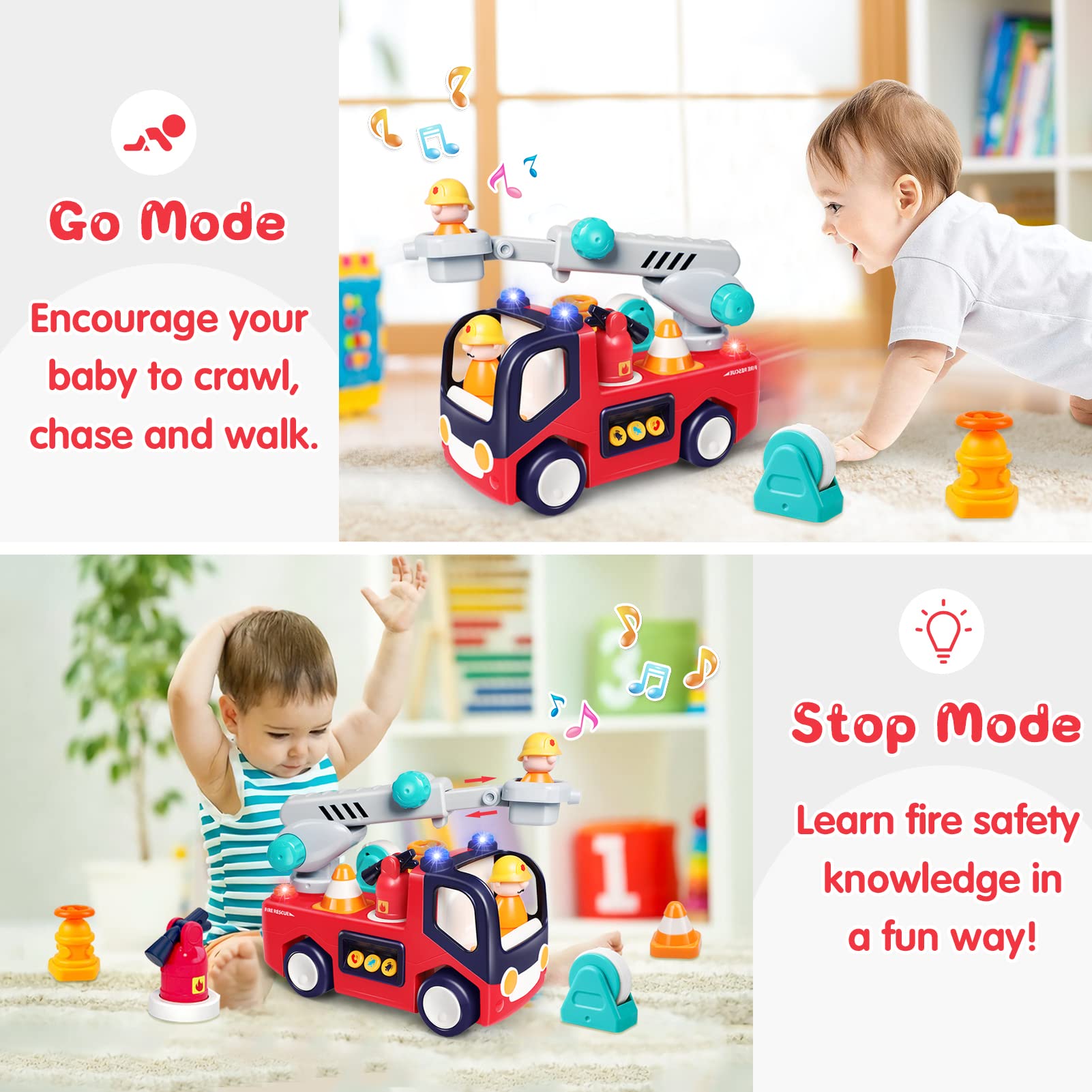 Best Fire Truck Musical Toys for 1 2 3 Year Old Boys & Girls - Educational Baby Toys 6-18 Months with Fireman, Ladder & Lights - Perfect for Birthday Gifts & Early Learning Playtime