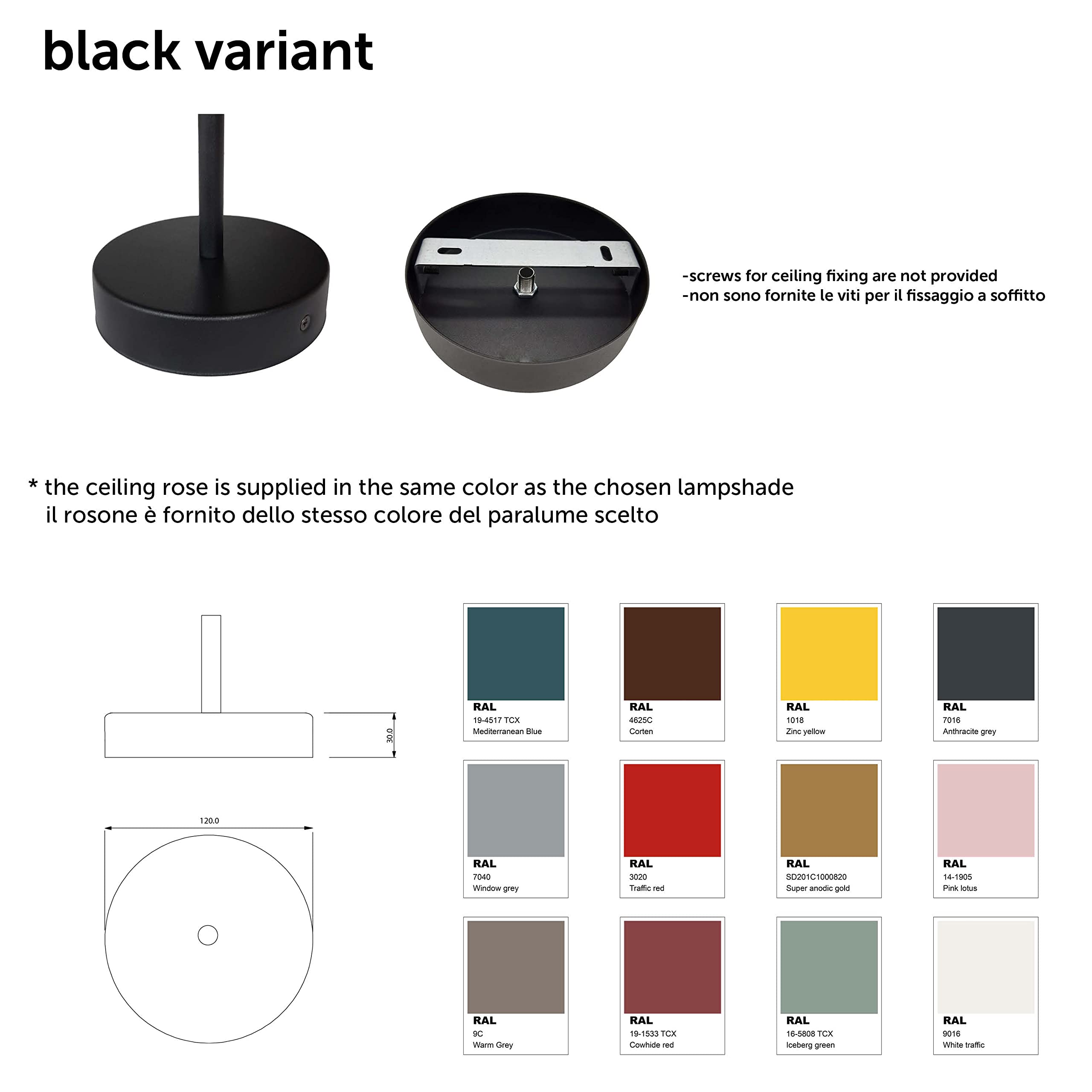 L+ Metal Ring Chandelier - 30cm Wide Black & Gold Finish - Italian Made - Perfect for Dining Room, Bedroom & Living Room Lighting