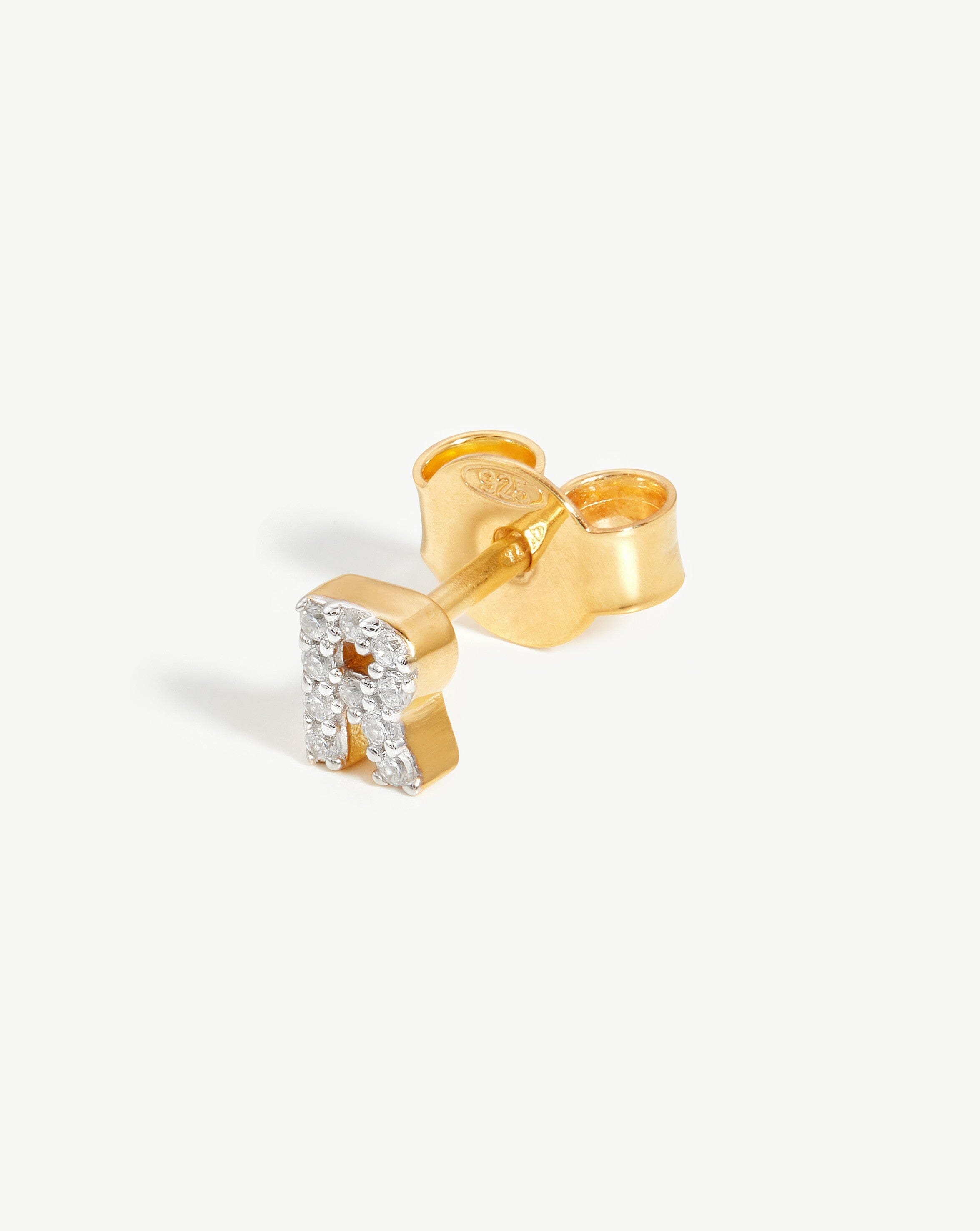 Pave Initial Single Stud Earring - 18k Gold Vermeil with Cubic Zirconia | Personalized Monogram Jewelry for Women | Perfect for Gifts, Birthdays & Everyday Elegance