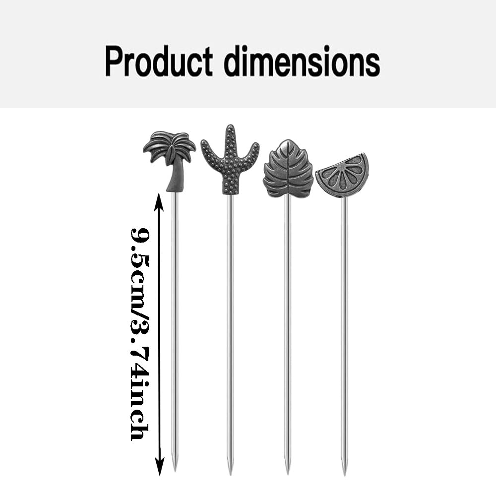 Premium Stainless Steel Cocktail Picks - Set of 8 Reusable Drink Skewers for Garnishing Cocktails, Bloody Mary, Appetizers, Olives & Fruits | Elegant Antique Silver Finish | Perfect for Home Bars, Parties & Entertaining