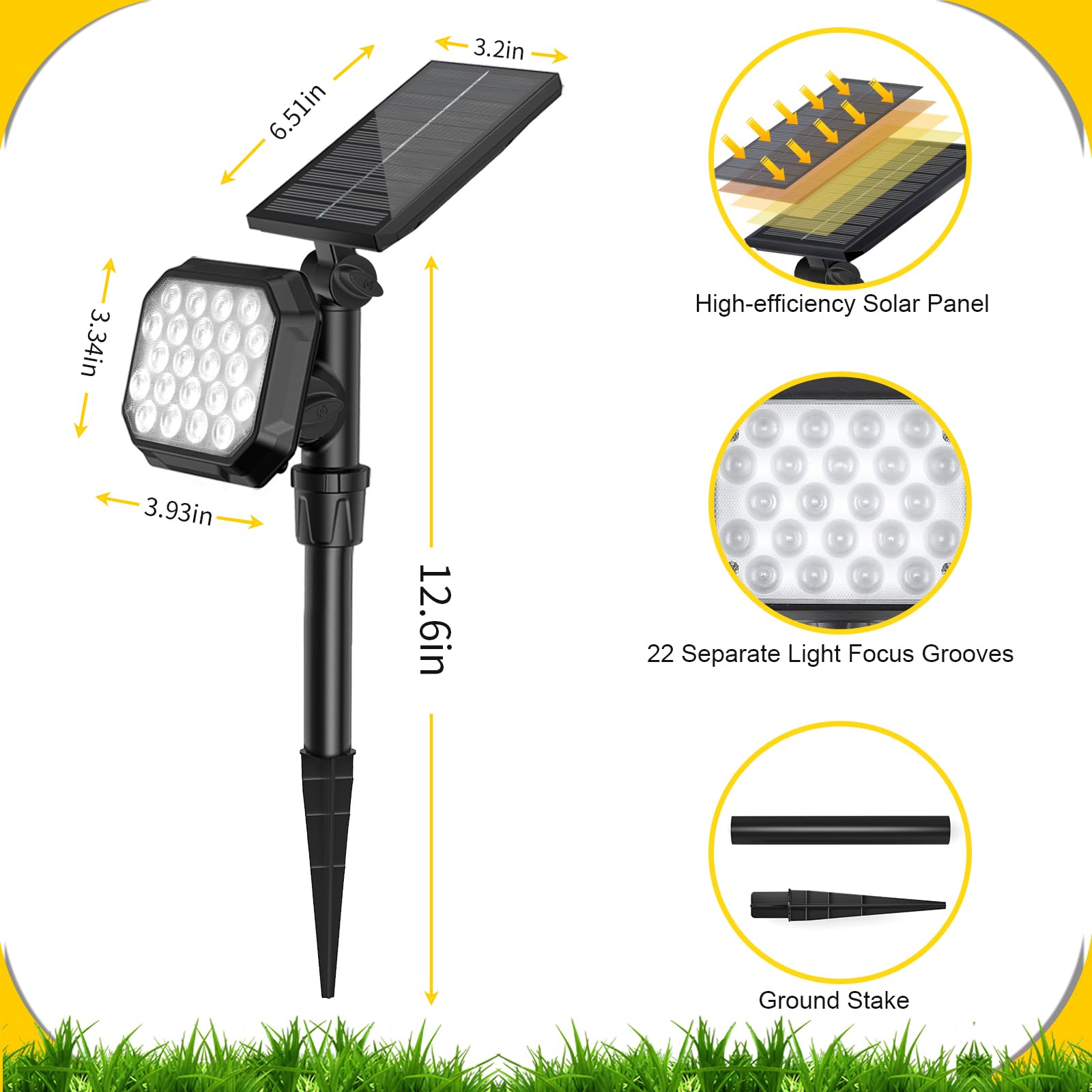 ROSHWEY 22 LED 700 Lumens Solar Spot Lights Outdoor Waterproof - Cool White Landscape Lighting for Yard, Garden, Driveway, Pathway, Walkway (4 Pack) | Perfect for Home Security & Nighttime Illumination