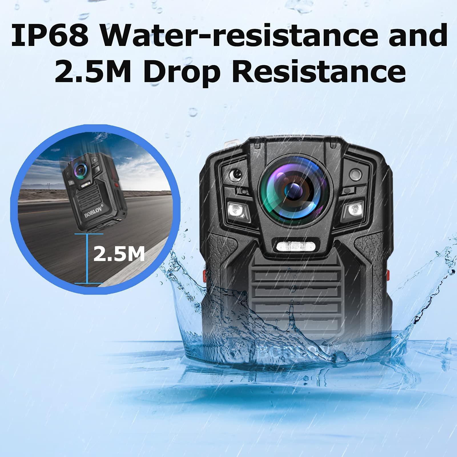 BOBLOV D7 2K Body Camera with 170° Wide Angle & Night Vision - IP67 Waterproof Security Camera with Audio/Video Recording - Includes 2 x 1950mAh Batteries & Charging Dock (128GB) - Ideal for Law Enforcement, Security Guards & Night Patrols