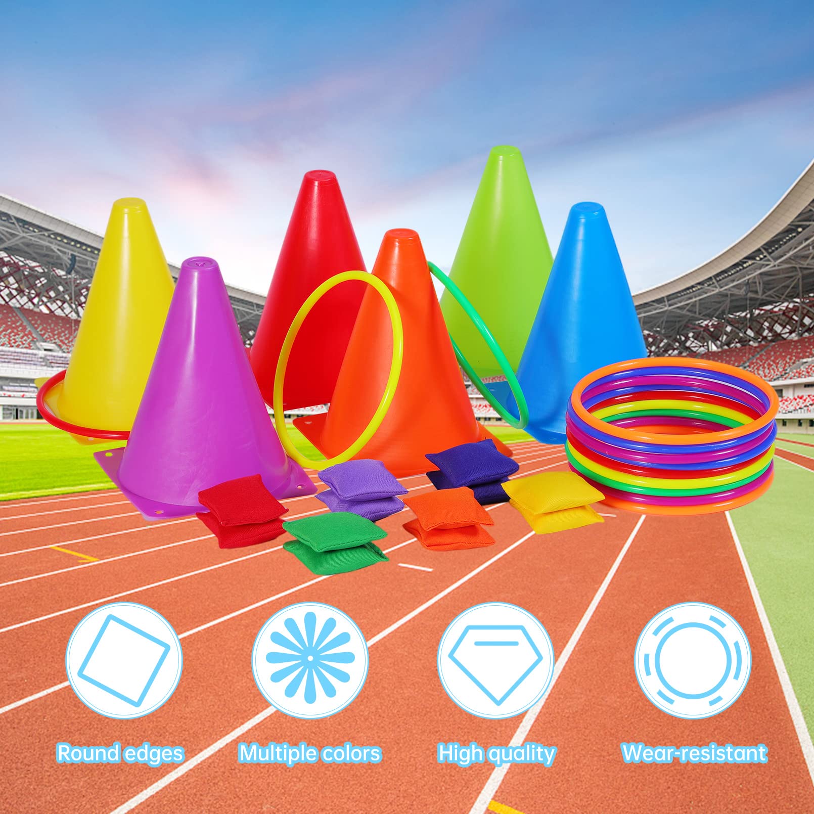 3 in 1 Carnival Games Set - 31PCS Outdoor Lawn Party Games Combo with Cones, Bean Bags & Ring Toss for Kids & Adults - Perfect for Backyard BBQs, Birthday Parties, Picnics & Family Gatherings