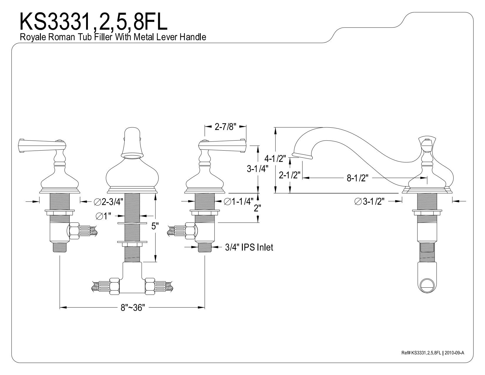 Kingston Brass KS3331FL Royale Roman Tub Faucet - 8-Inch Adjustable Center, Polished Chrome Finish - Perfect for Luxury Bathrooms & Spa Retreats