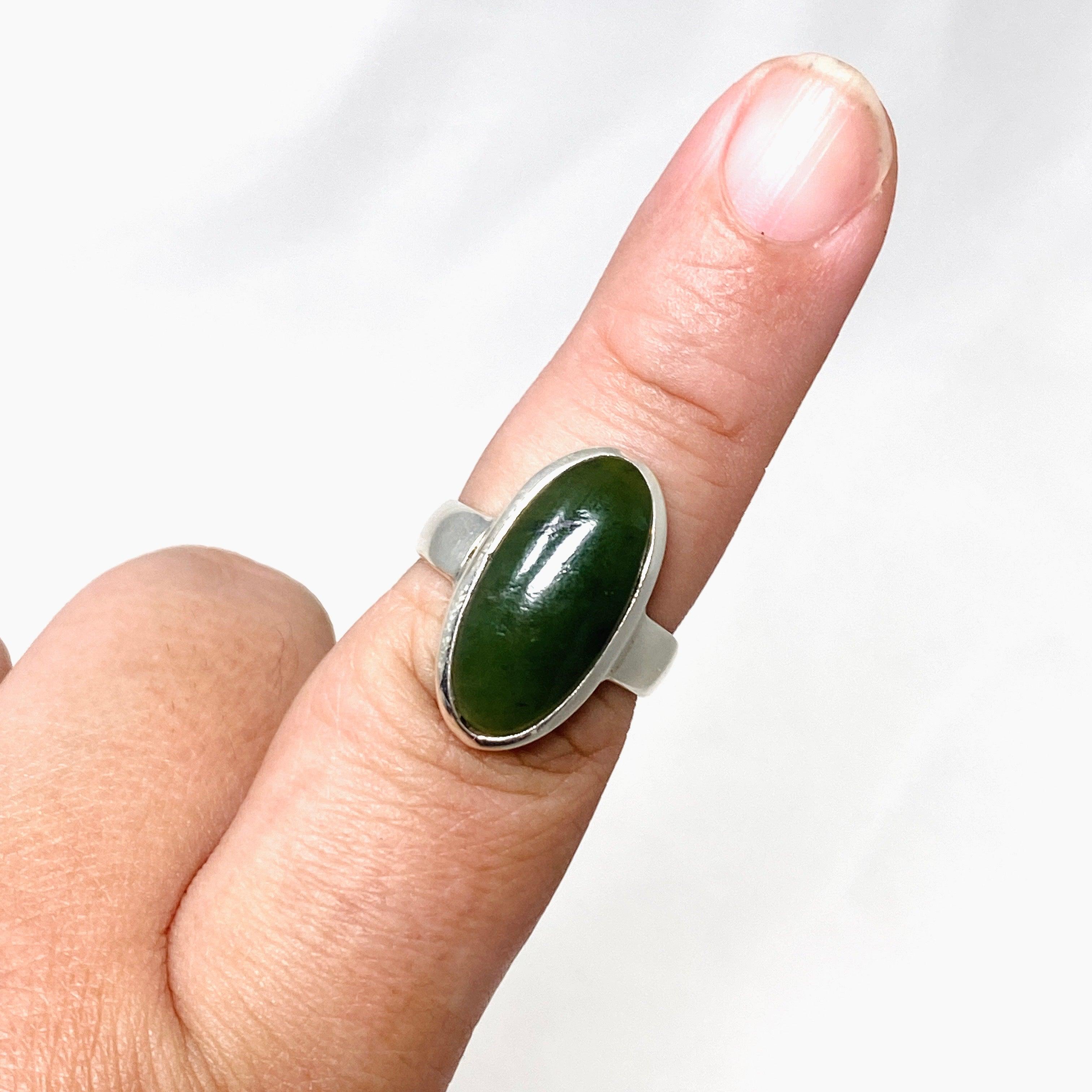 Natural Siberian Jade Nephrite Oval Ring - Size 8, Handcrafted Jewelry for Women - Perfect for Weddings, Anniversaries & Special Occasions