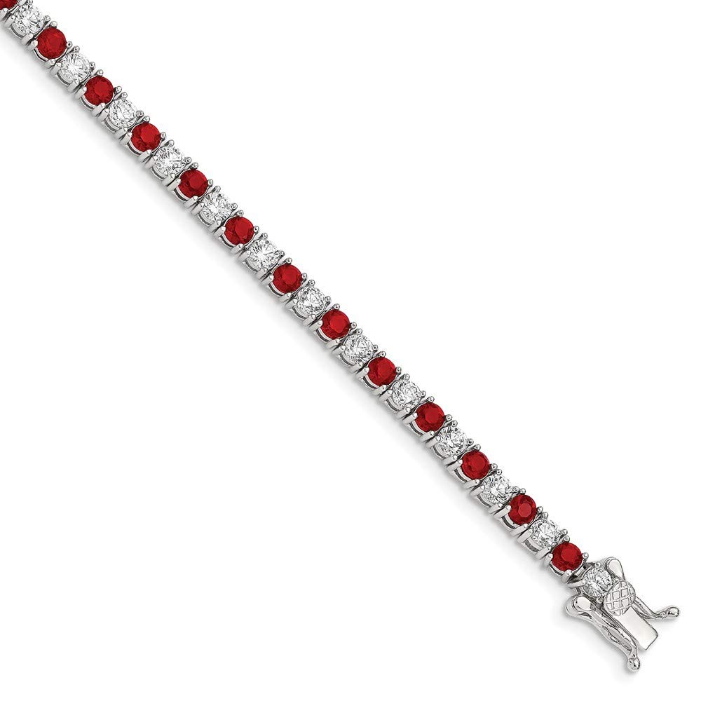 Roy Rose Jewelry Sterling Silver Red & White Cubic Zirconia CZ Bracelet for Women - 7 Inch Adjustable Bangle, Perfect for Parties, Weddings & Special Occasions